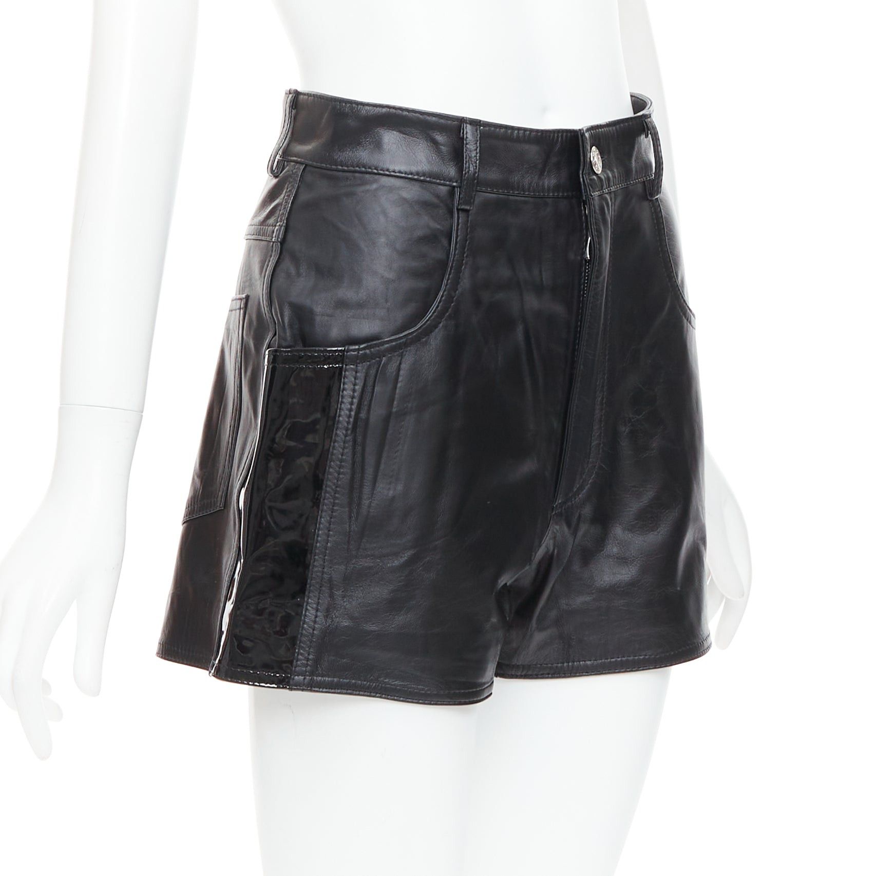 Other MANOKHI black genuine leather patent patch high waisted shorts FR34 XS Size 26" / US 2 / IT 38 - 3 Thumbnail
