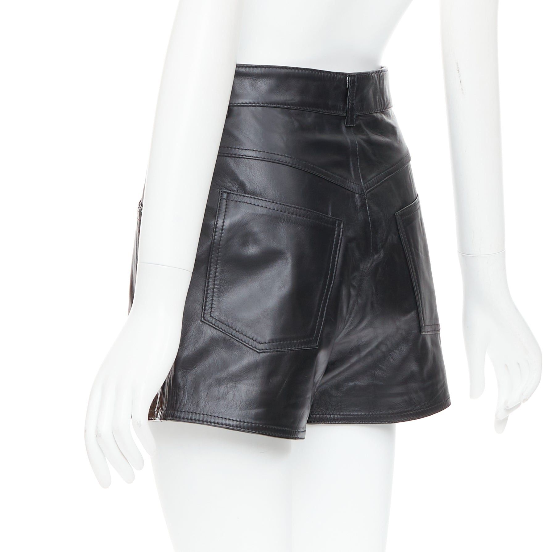 Other MANOKHI black genuine leather patent patch high waisted shorts FR34 XS Size 26" / US 2 / IT 38 - 6 Thumbnail