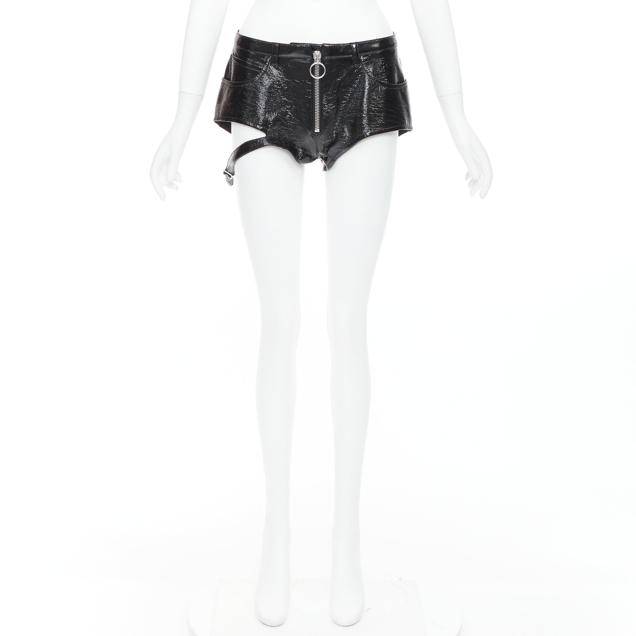 Courreges COURREGES black high shine vinyl leg harness cut out boy shorts FR38 M Size 26" / US 2 / IT 38 - 9 Thumbnail