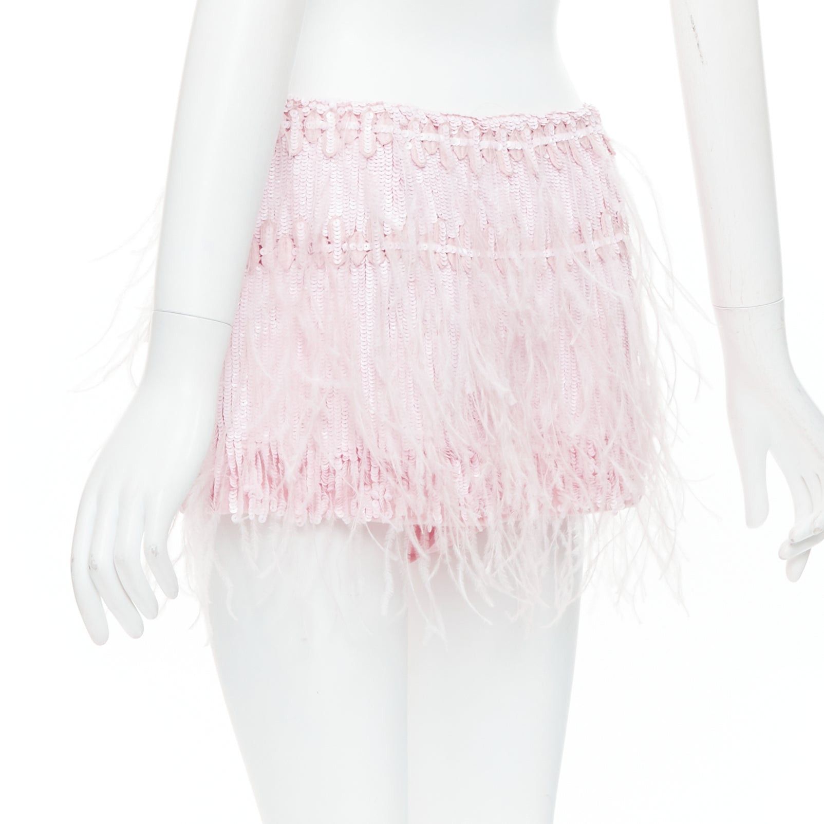 Valentino VALENTINO 2023 baby pink silk sequin ostrich feather mini skirt IT40 S Size 27" / US 4 / IT 40 - 6 Thumbnail