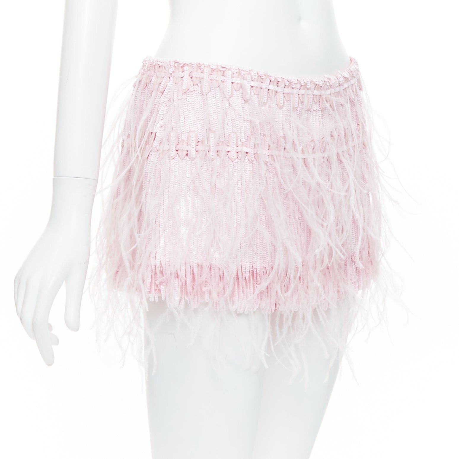 Valentino VALENTINO 2023 baby pink silk sequin ostrich feather mini skirt IT40 S Size 27" / US 4 / IT 40 - 3 Thumbnail
