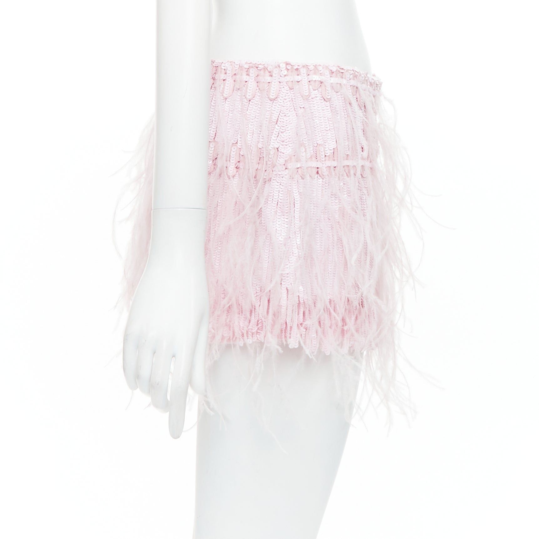 Valentino VALENTINO 2023 baby pink silk sequin ostrich feather mini skirt IT40 S Size 27" / US 4 / IT 40 - 4 Thumbnail