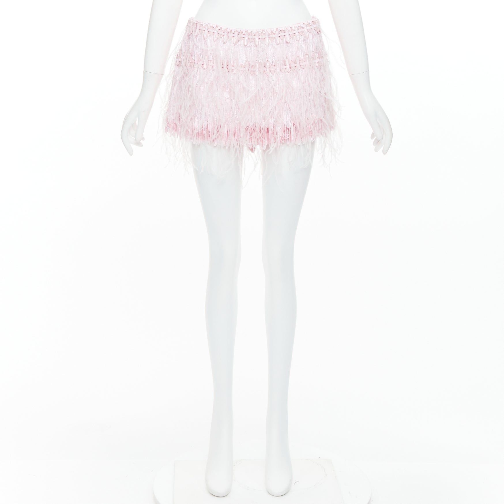 Valentino VALENTINO 2023 baby pink silk sequin ostrich feather mini skirt IT40 S Size 27" / US 4 / IT 40 - 9 Thumbnail