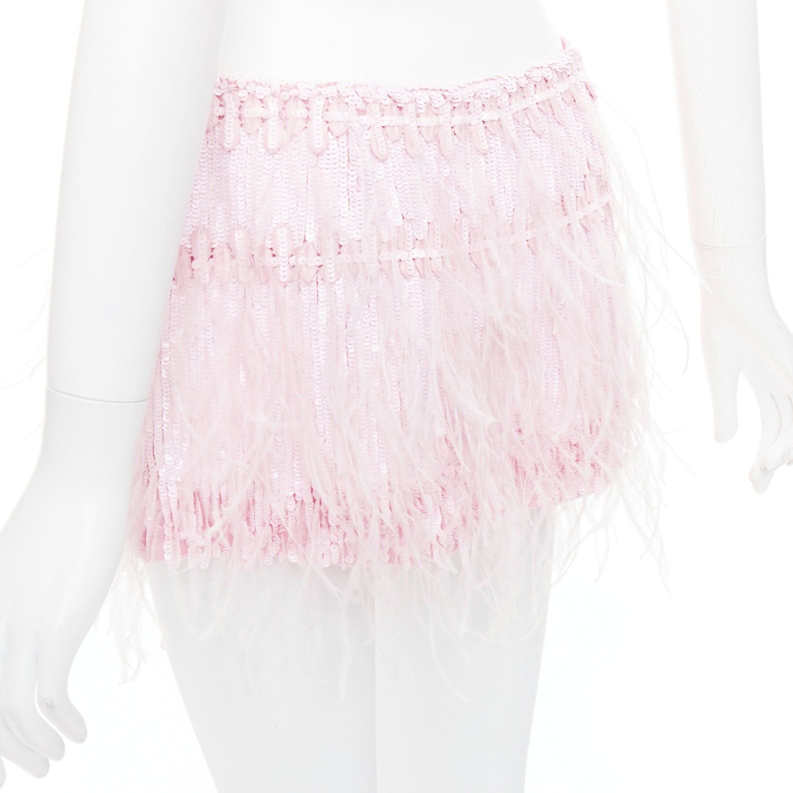 Valentino VALENTINO 2023 baby pink silk sequin ostrich feather mini skirt IT40 S Size 27" / US 4 / IT 40 - 7 Thumbnail