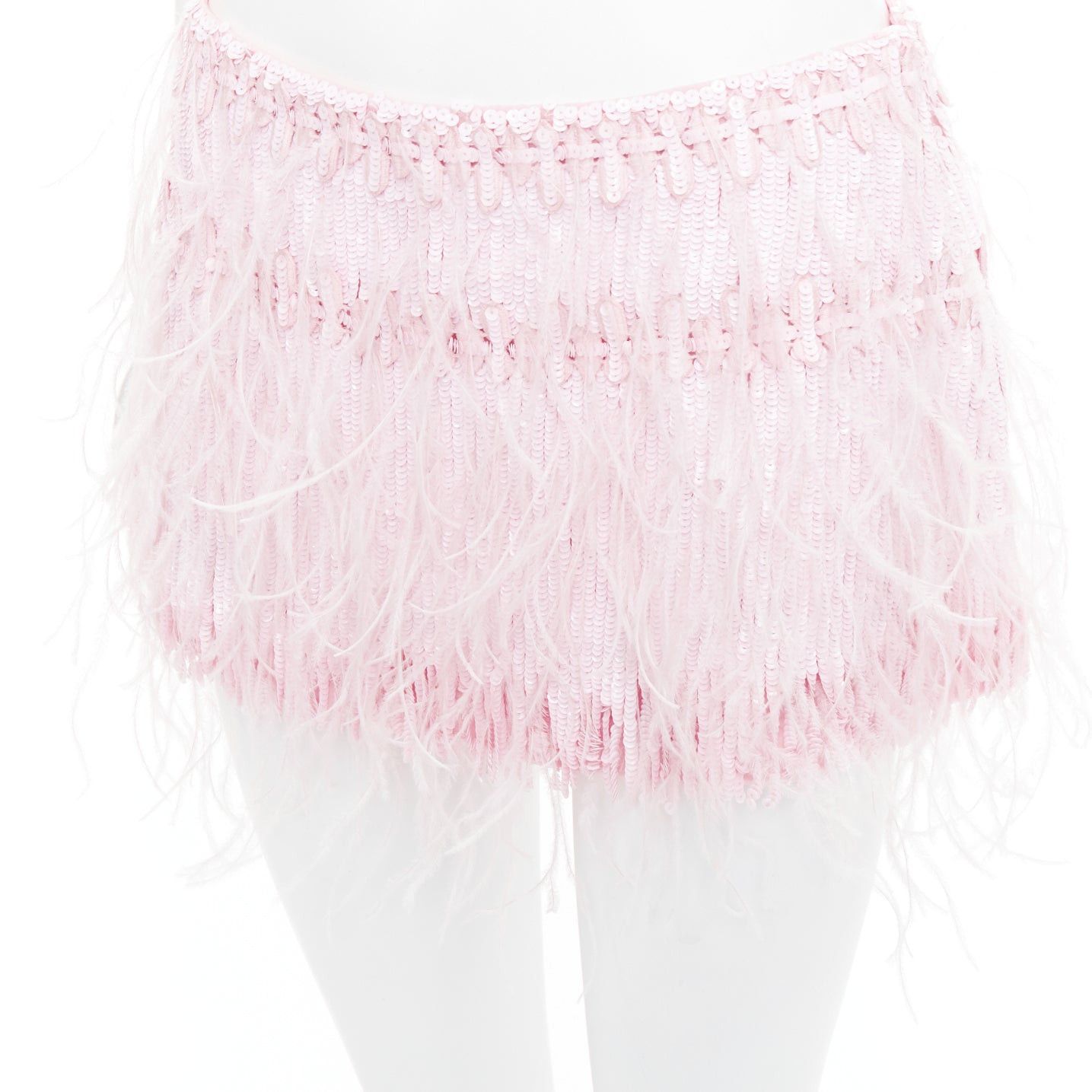 Valentino VALENTINO 2023 baby pink silk sequin ostrich feather mini skirt IT40 S Size 27" / US 4 / IT 40 - 2 Thumbnail