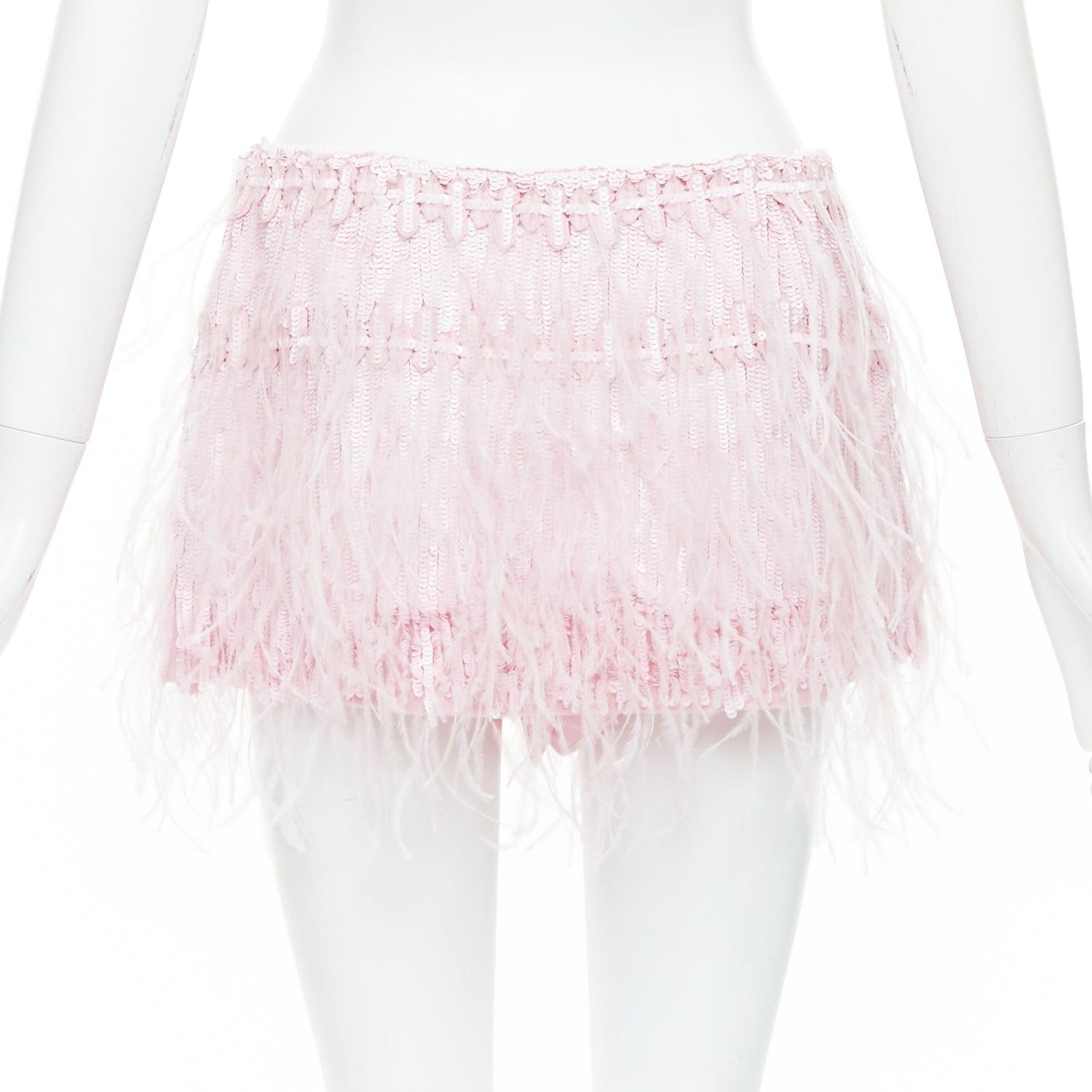 Valentino VALENTINO 2023 baby pink silk sequin ostrich feather mini skirt IT40 S Size 27" / US 4 / IT 40 - 5 Thumbnail