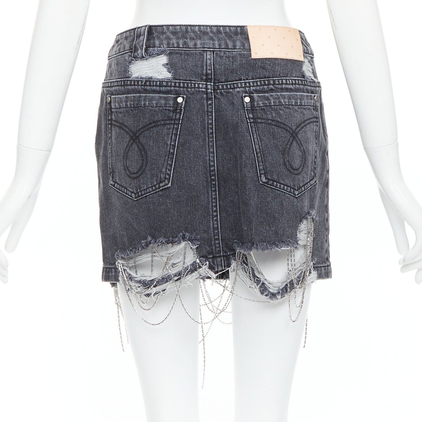 Other MARK GONG grey denim distressed beaded fringe mini skirt IT36 XXS Size 25" / US 0 / IT 36 - 5 Thumbnail
