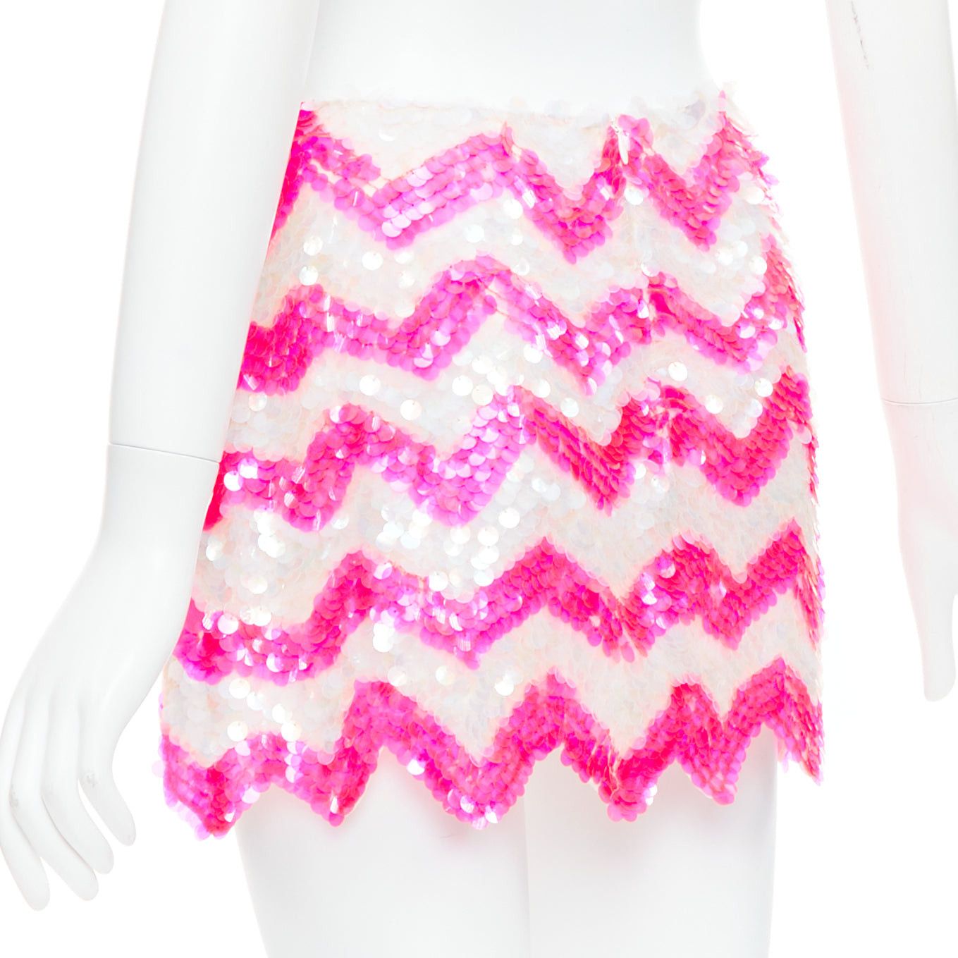 ASHISH ASHISH white neon hot pink chevron paillettes sequin mini skirt XS Size 26" / US 2 / IT 38 - 6 Thumbnail