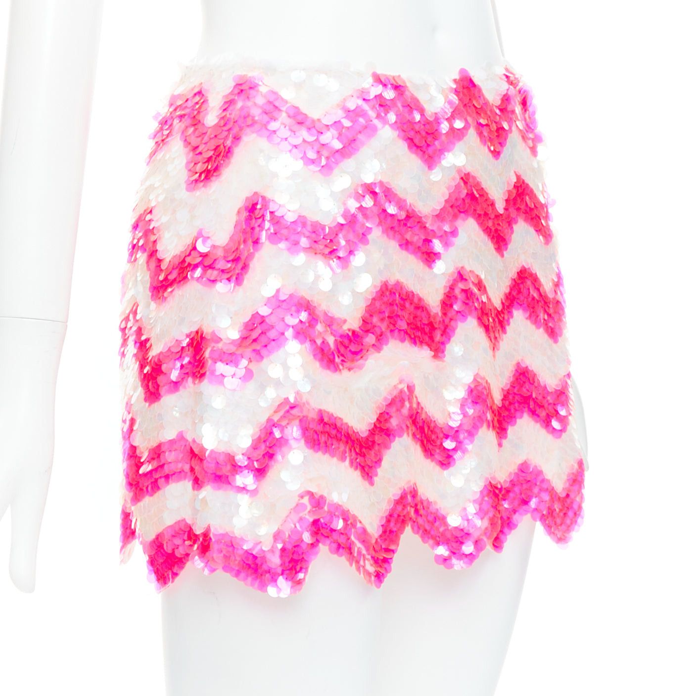 ASHISH ASHISH white neon hot pink chevron paillettes sequin mini skirt XS Size 26" / US 2 / IT 38 - 3 Thumbnail