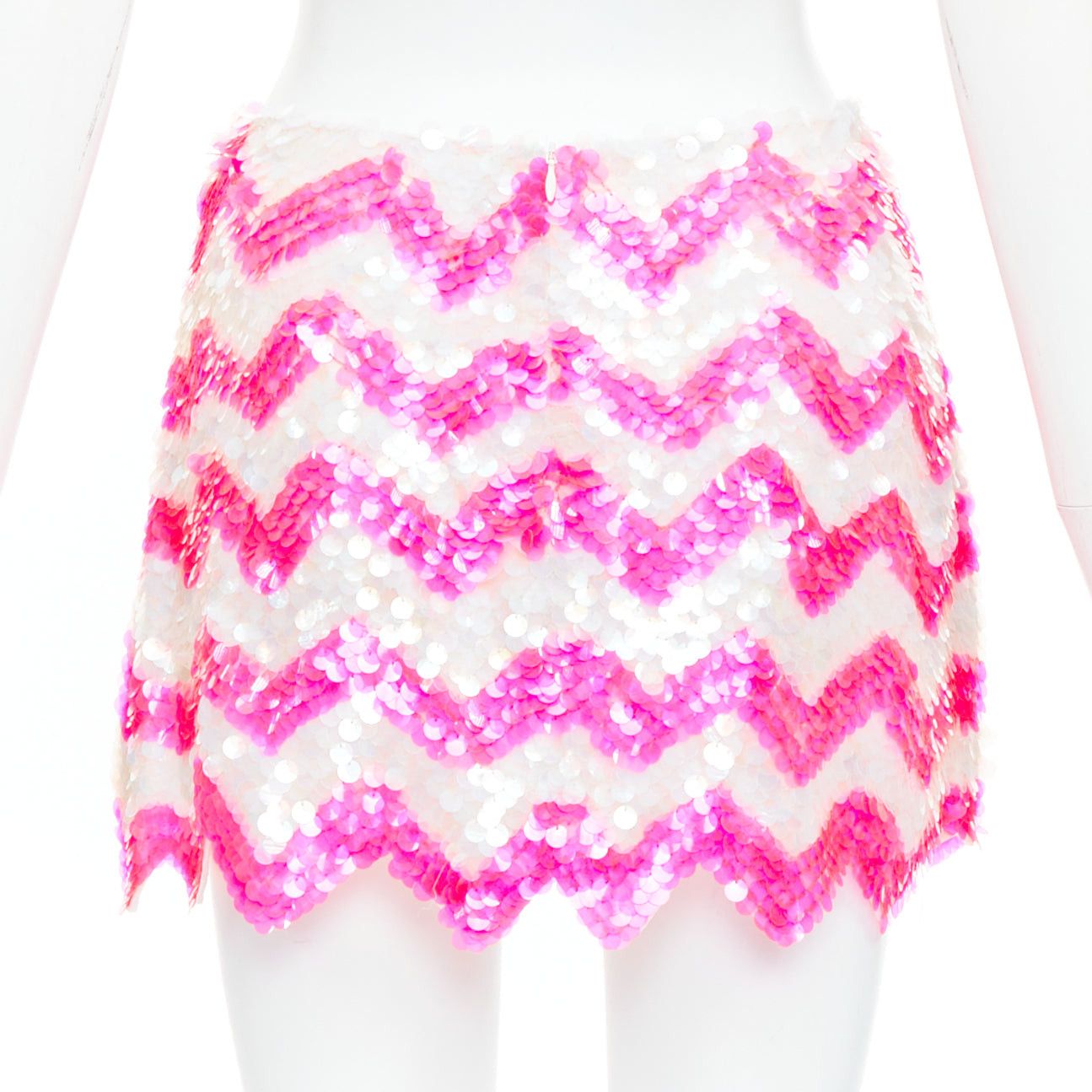 ASHISH ASHISH white neon hot pink chevron paillettes sequin mini skirt XS Size 26" / US 2 / IT 38 - 5 Thumbnail