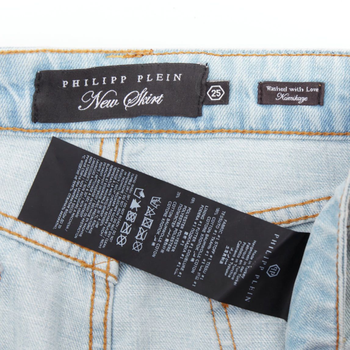 Philipp Plein PHILLIP PLEIN New Skirt blue cotton stud crystal front zip skirt 25" Size 25" / US 0 / IT 36 - 8 Thumbnail