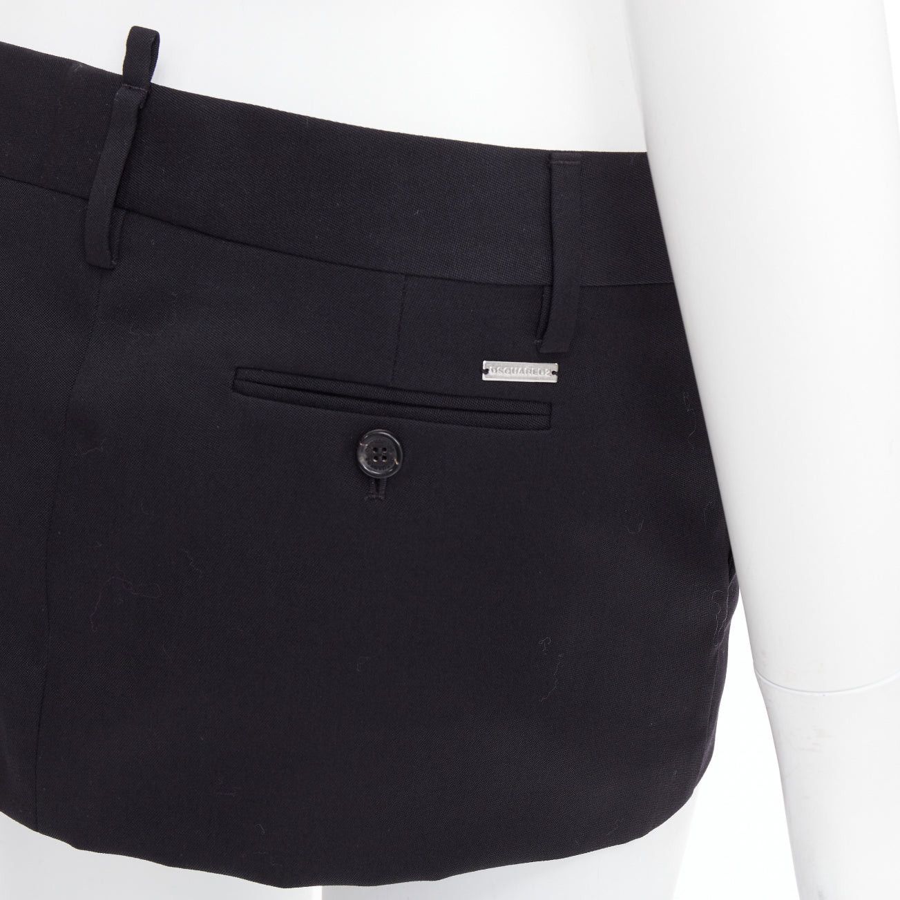 Dsquared2 DSQUARED2 black virgin wool logo super micro mini skirt IT36 XXS Size 25" / US 0 / IT 36 - 2 Thumbnail