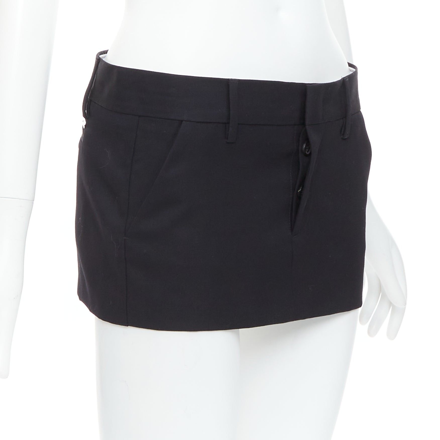 Dsquared2 DSQUARED2 black virgin wool logo super micro mini skirt IT36 XXS Size 25" / US 0 / IT 36 - 3 Thumbnail