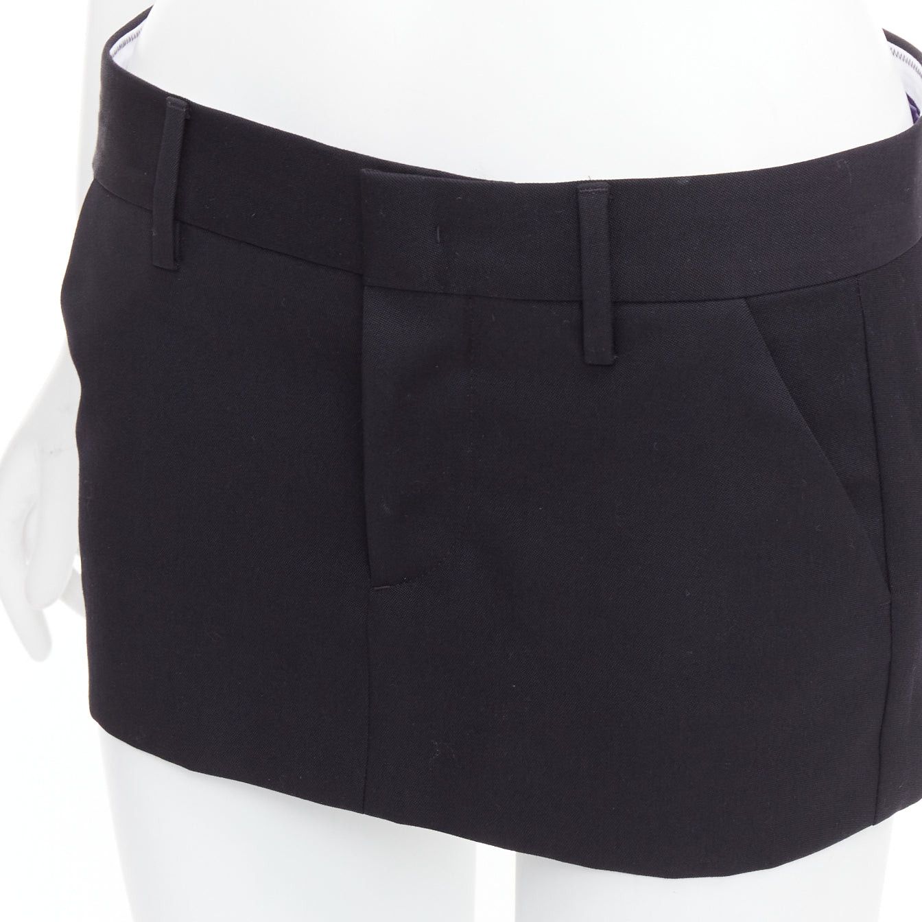 Dsquared2 DSQUARED2 black virgin wool logo super micro mini skirt IT36 XXS Size 25" / US 0 / IT 36 - 7 Thumbnail