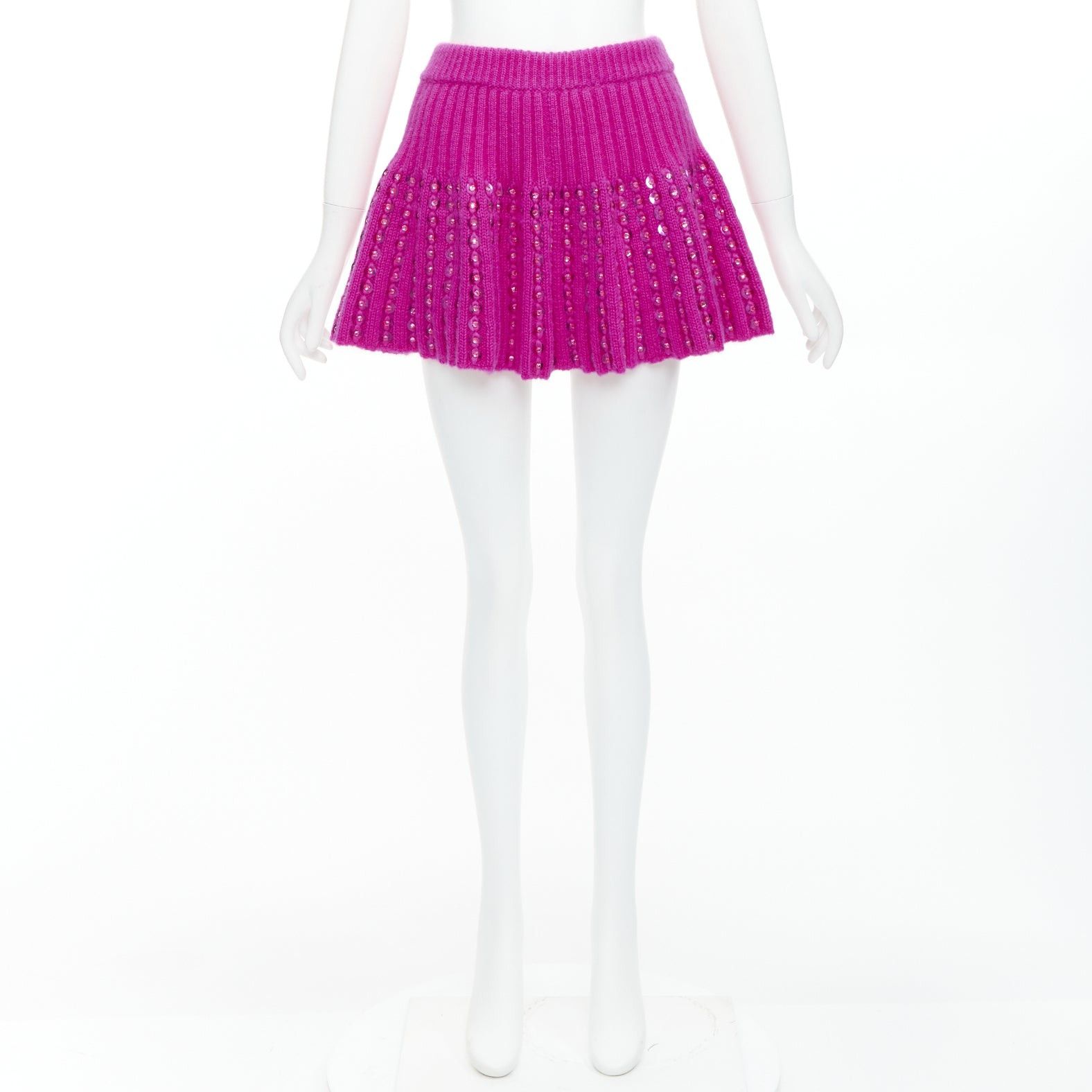 Valentino VALENTINO 2022 Runway PP Pink rhinestone embellished knitted mini flared skirt XS Size 27" / US 4 / IT 40 - 9 Thumbnail