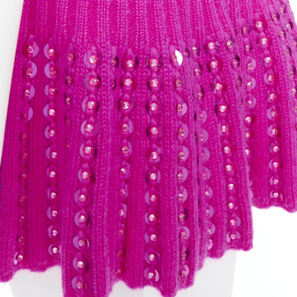 Valentino VALENTINO 2022 Runway PP Pink rhinestone embellished knitted mini flared skirt XS Size 27" / US 4 / IT 40 - 2 Thumbnail