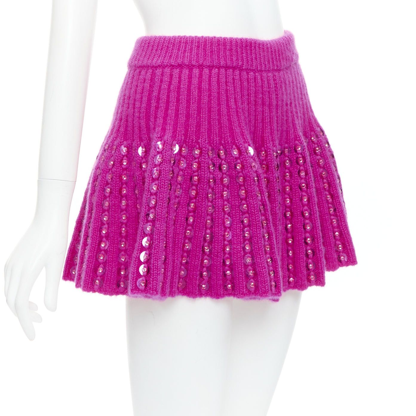 Valentino VALENTINO 2022 Runway PP Pink rhinestone embellished knitted mini flared skirt XS Size 27" / US 4 / IT 40 - 3 Thumbnail