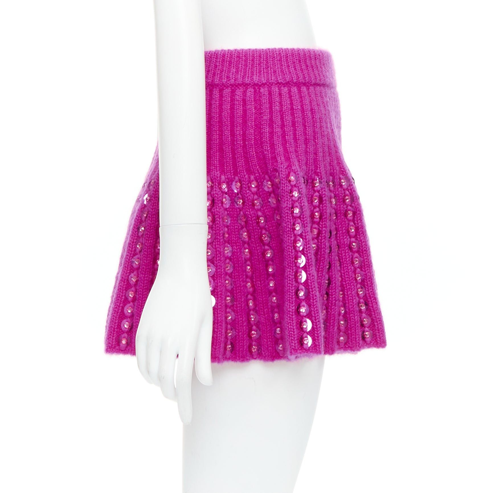 Valentino VALENTINO 2022 Runway PP Pink rhinestone embellished knitted mini flared skirt XS Size 27" / US 4 / IT 40 - 4 Thumbnail