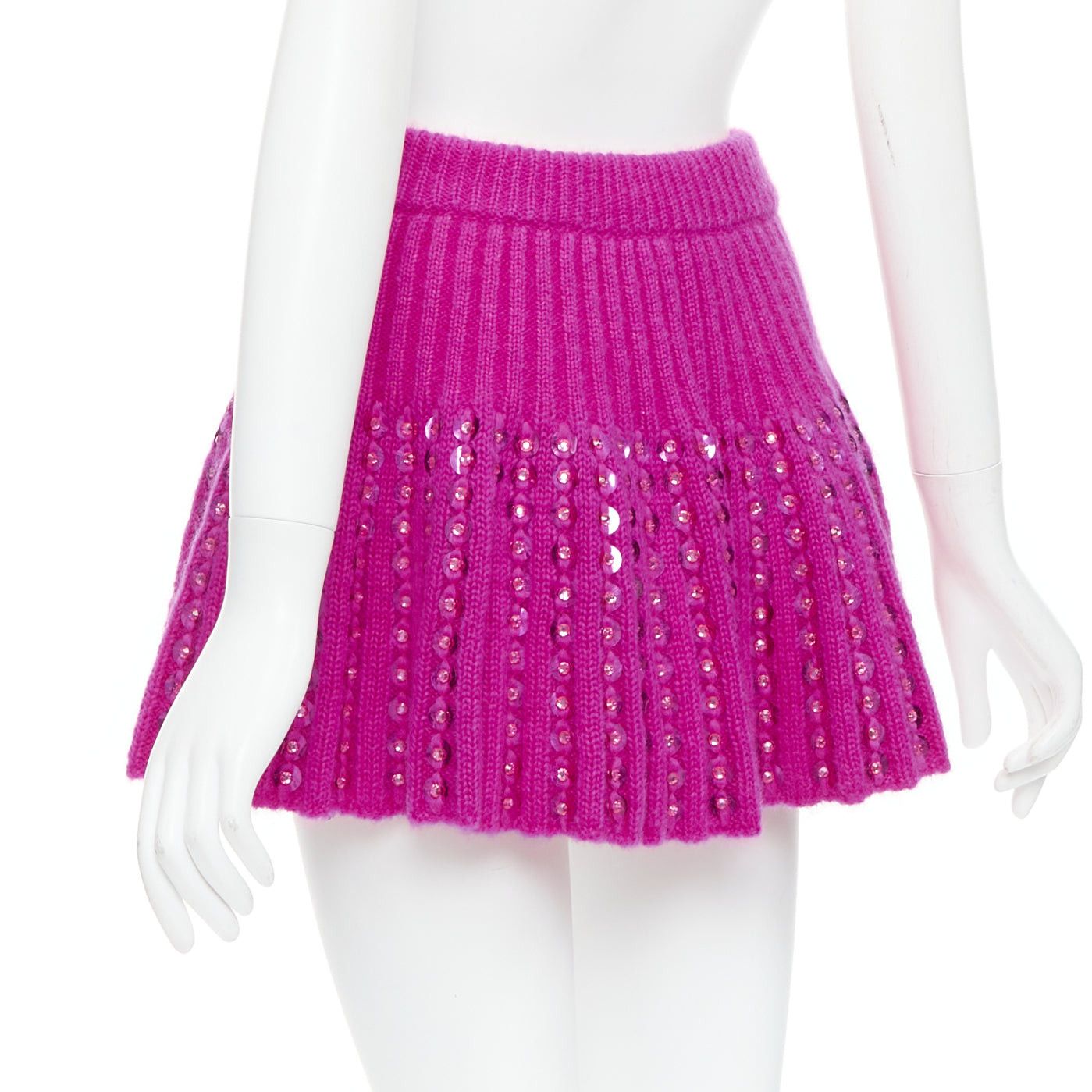 Valentino VALENTINO 2022 Runway PP Pink rhinestone embellished knitted mini flared skirt XS Size 27" / US 4 / IT 40 - 6 Thumbnail