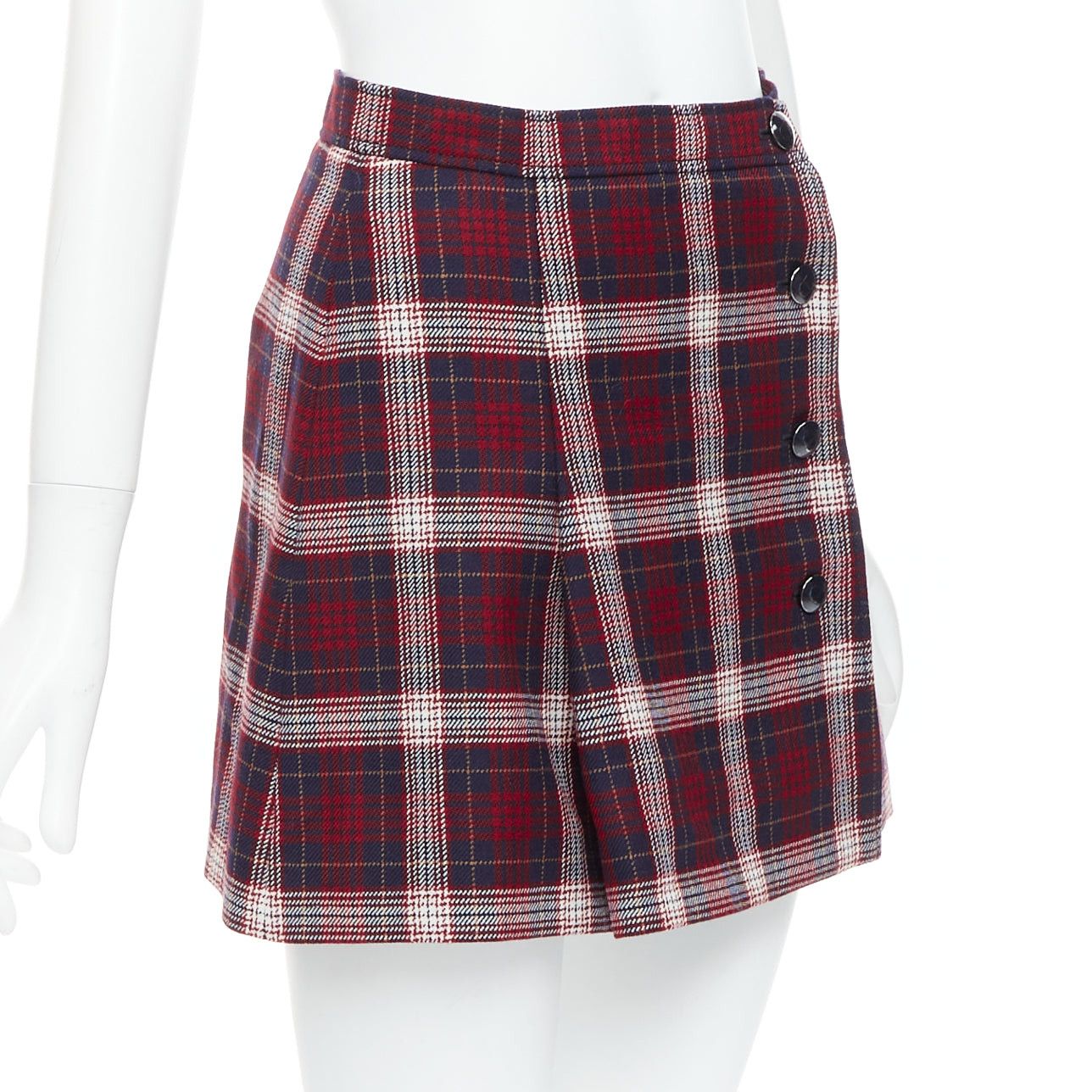 Dior DIOR 2021 red navy virgin wool plaid silk lined A-line skirt FR34 XS Size 26" / US 2 / IT 38 - 3 Thumbnail