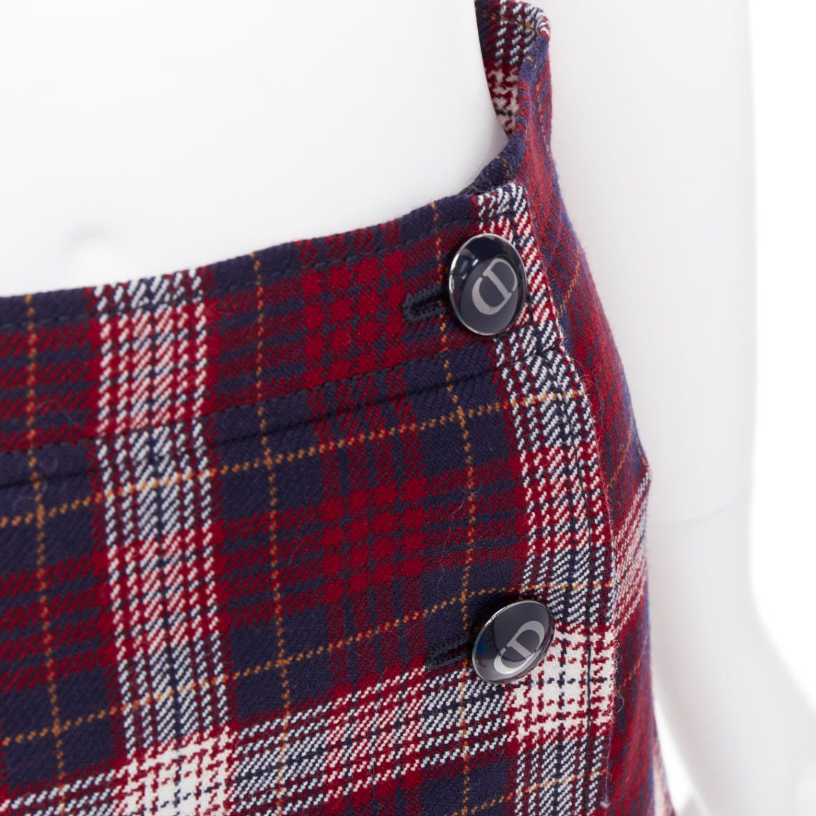 Dior DIOR 2021 red navy virgin wool plaid silk lined A-line skirt FR34 XS Size 26" / US 2 / IT 38 - 2 Thumbnail