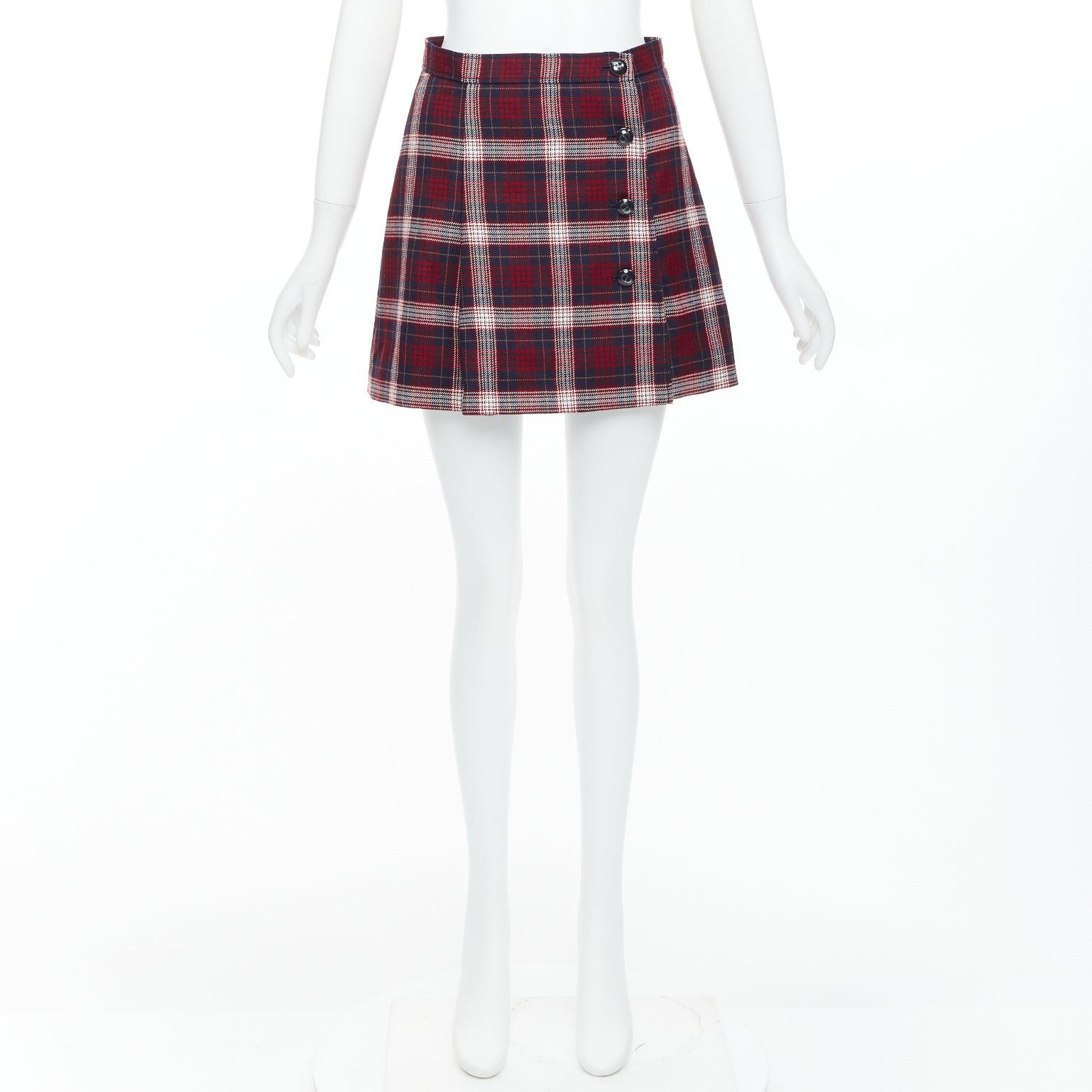 Dior DIOR 2021 red navy virgin wool plaid silk lined A-line skirt FR34 XS Size 26" / US 2 / IT 38 - 9 Thumbnail