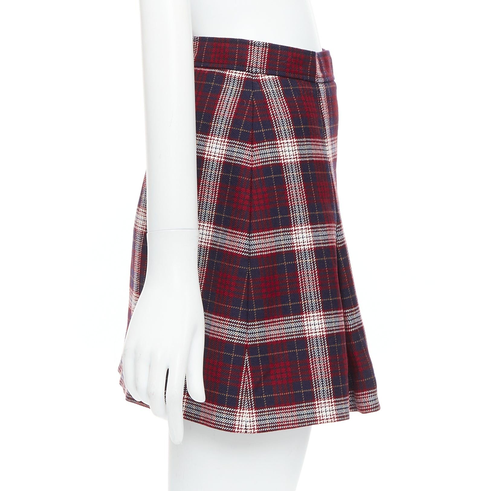 Dior DIOR 2021 red navy virgin wool plaid silk lined A-line skirt FR34 XS Size 26" / US 2 / IT 38 - 4 Thumbnail