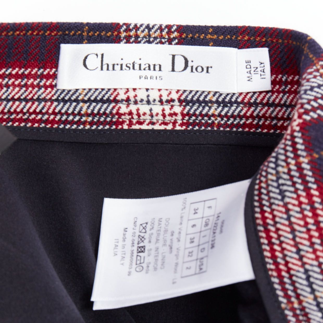 Dior DIOR 2021 red navy virgin wool plaid silk lined A-line skirt FR34 XS Size 26" / US 2 / IT 38 - 8 Thumbnail