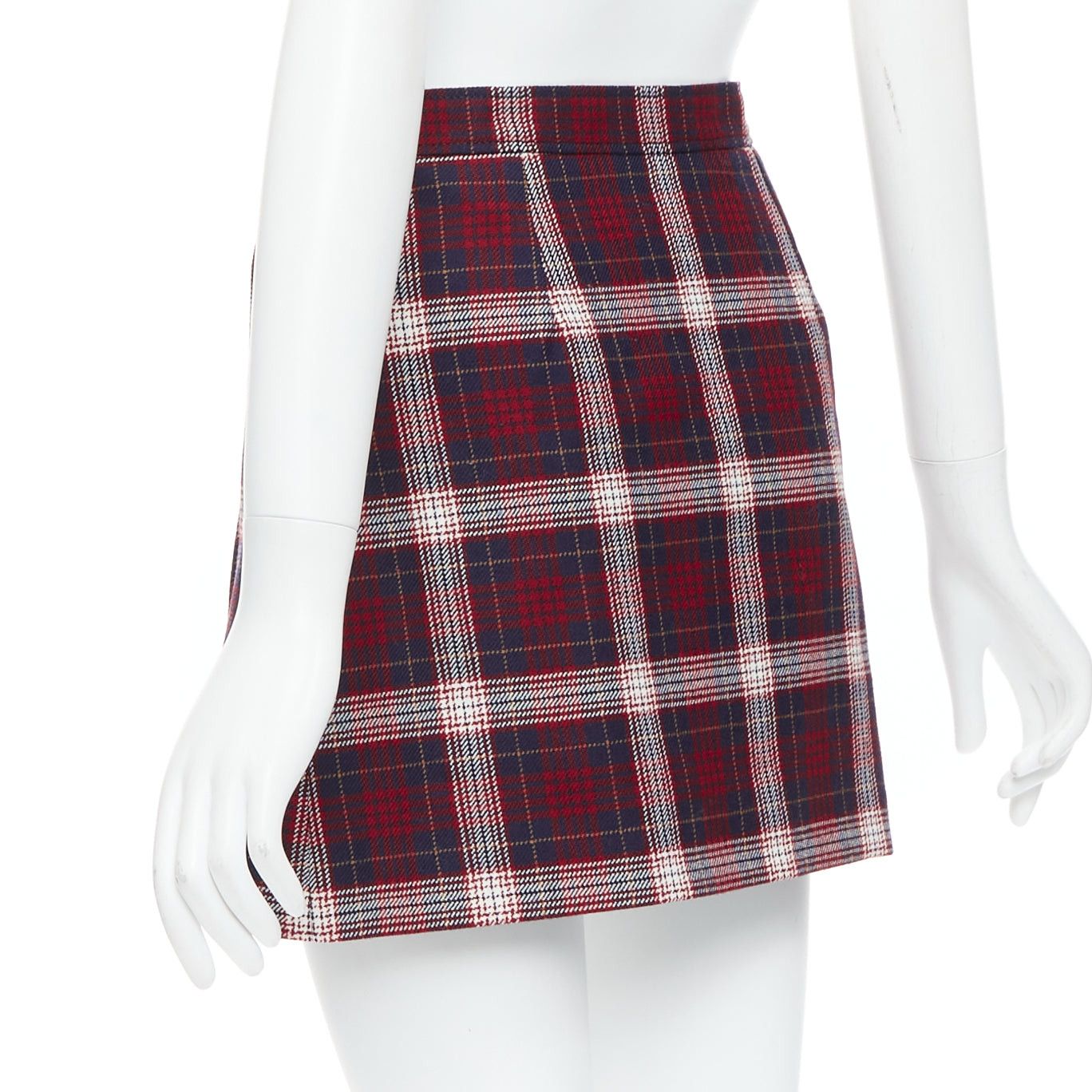 Dior DIOR 2021 red navy virgin wool plaid silk lined A-line skirt FR34 XS Size 26" / US 2 / IT 38 - 6 Thumbnail