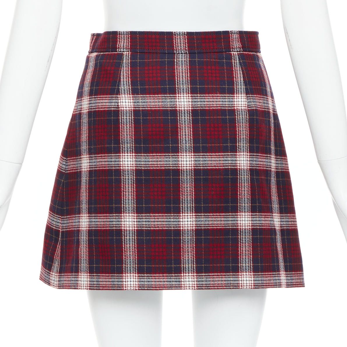 Dior DIOR 2021 red navy virgin wool plaid silk lined A-line skirt FR34 XS Size 26" / US 2 / IT 38 - 5 Thumbnail