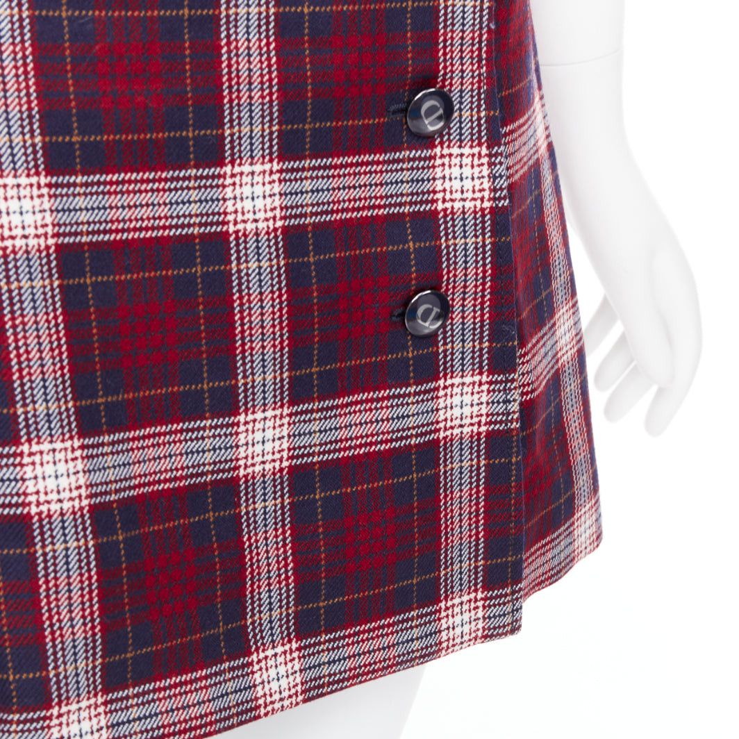 Dior DIOR 2021 red navy virgin wool plaid silk lined A-line skirt FR34 XS Size 26" / US 2 / IT 38 - 7 Thumbnail