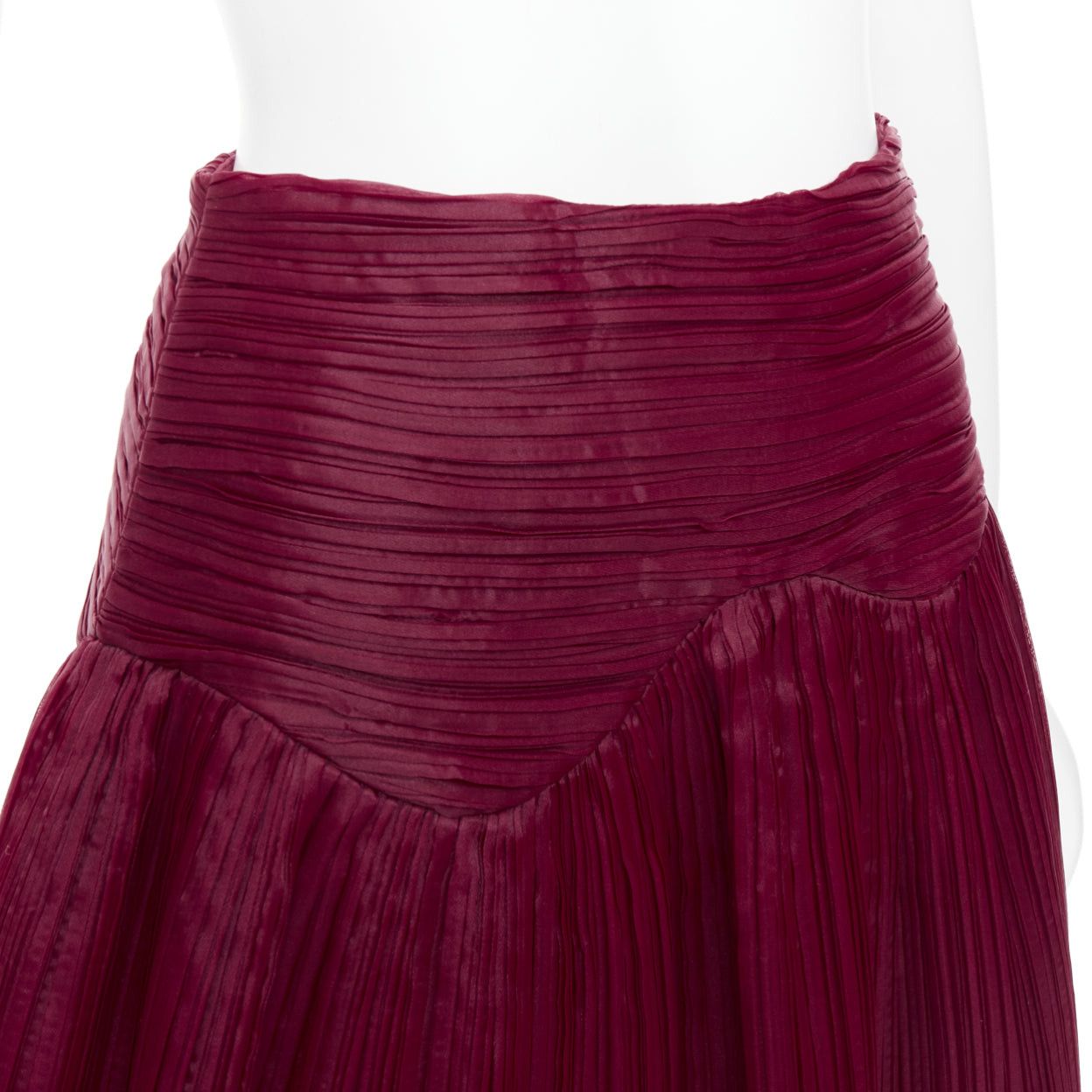 Aje AJE Laurier Wave burgundy plisse organza high waist mini skirt UK6 XS Size 26" / US 2 / IT 38 - 7 Thumbnail