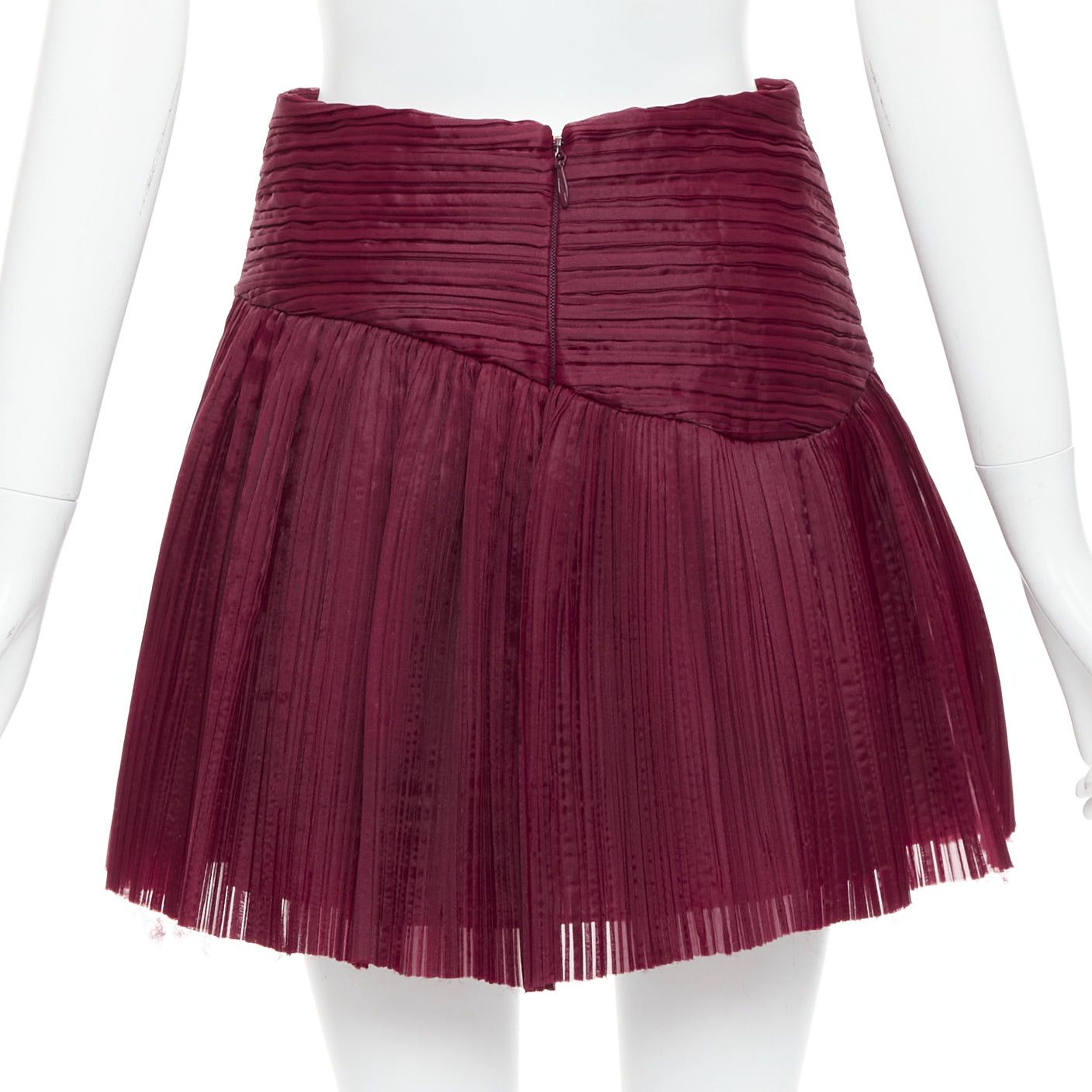 Aje AJE Laurier Wave burgundy plisse organza high waist mini skirt UK6 XS Size 26" / US 2 / IT 38 - 5 Thumbnail
