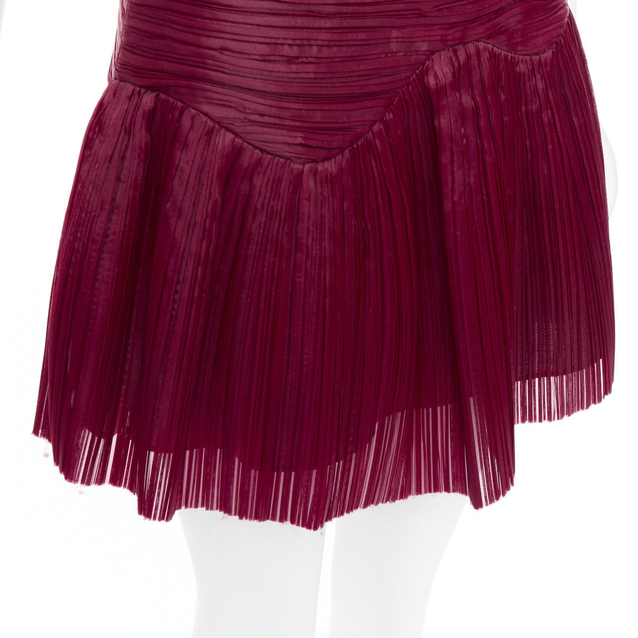 Aje AJE Laurier Wave burgundy plisse organza high waist mini skirt UK6 XS Size 26" / US 2 / IT 38 - 2 Thumbnail