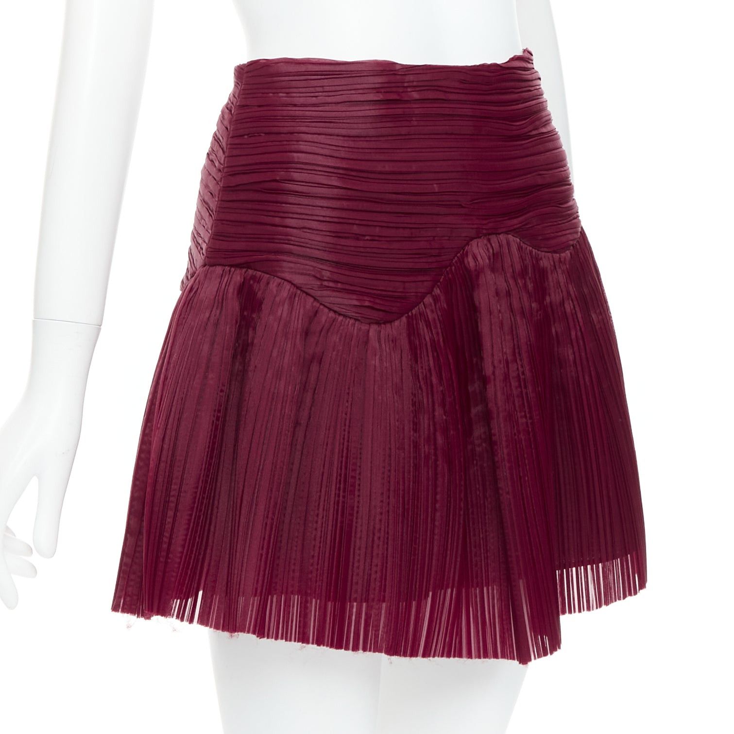 Aje AJE Laurier Wave burgundy plisse organza high waist mini skirt UK6 XS Size 26" / US 2 / IT 38 - 3 Thumbnail
