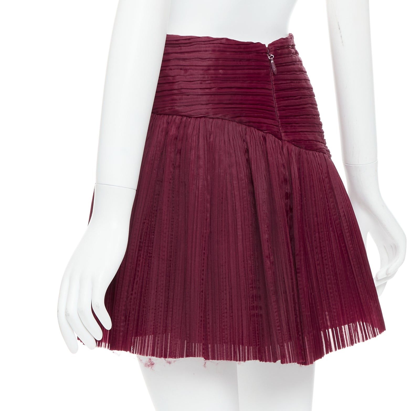 Aje AJE Laurier Wave burgundy plisse organza high waist mini skirt UK6 XS Size 26" / US 2 / IT 38 - 6 Thumbnail
