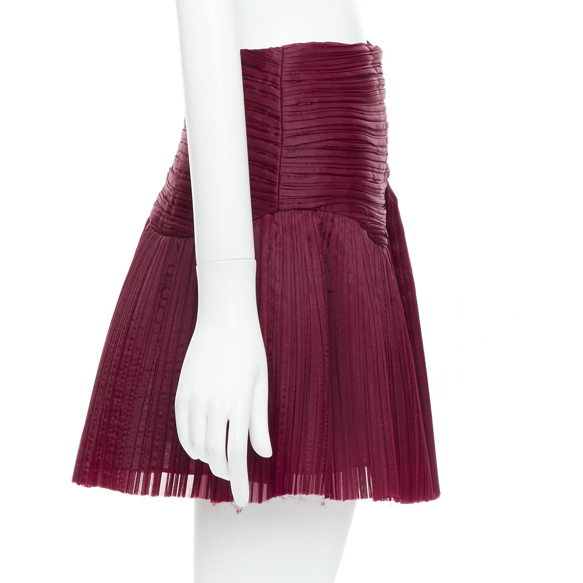 Aje AJE Laurier Wave burgundy plisse organza high waist mini skirt UK6 XS Size 26" / US 2 / IT 38 - 4 Thumbnail