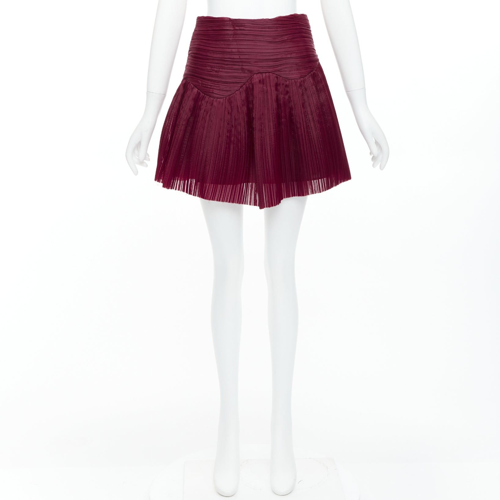 Aje AJE Laurier Wave burgundy plisse organza high waist mini skirt UK6 XS Size 26" / US 2 / IT 38 - 9 Thumbnail