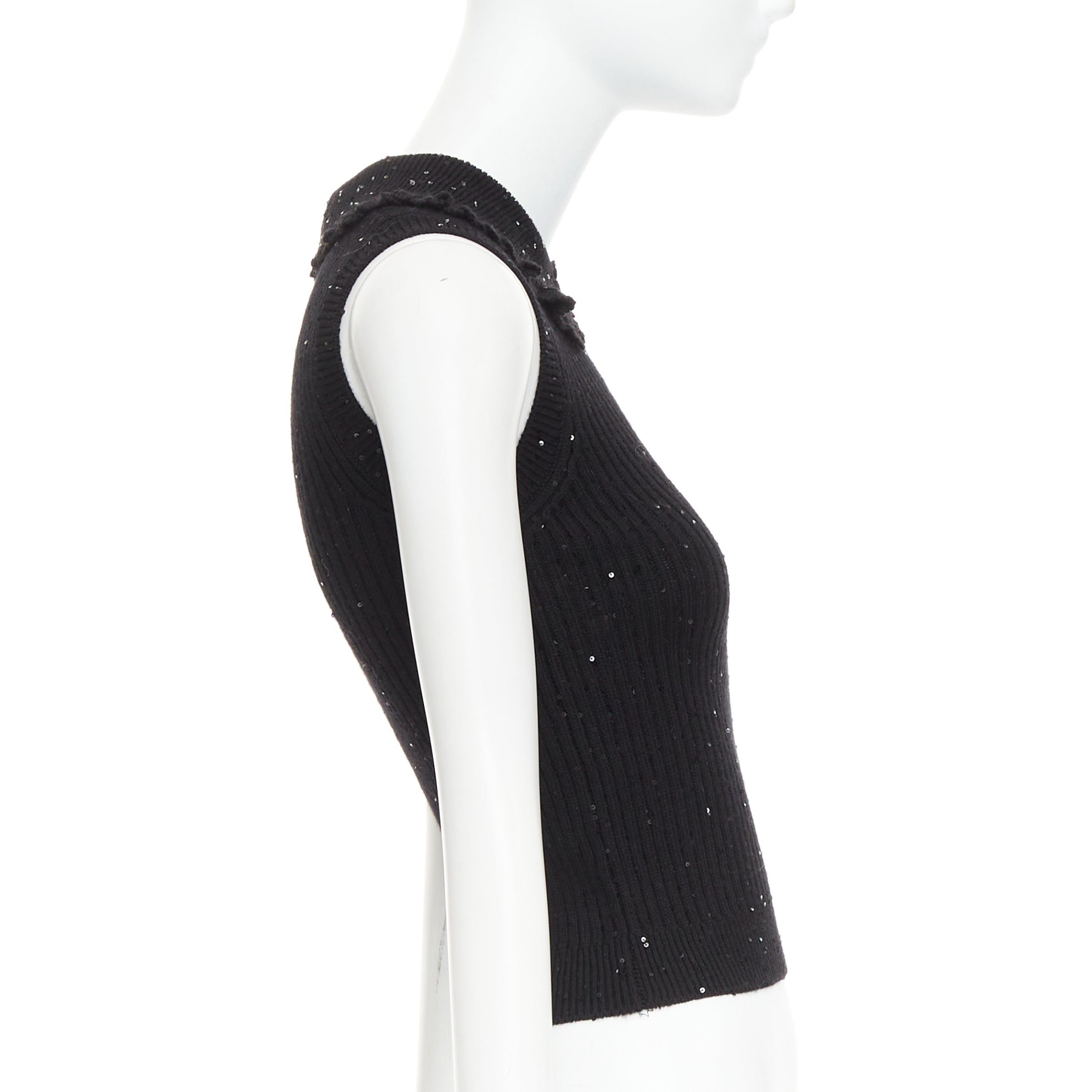 Shushu/Tong SHUSHU TONG black sequinned knit collared red logo rib crop vest UK6 XS Size XS / US 0-2 / IT 36-38 - 4 Thumbnail