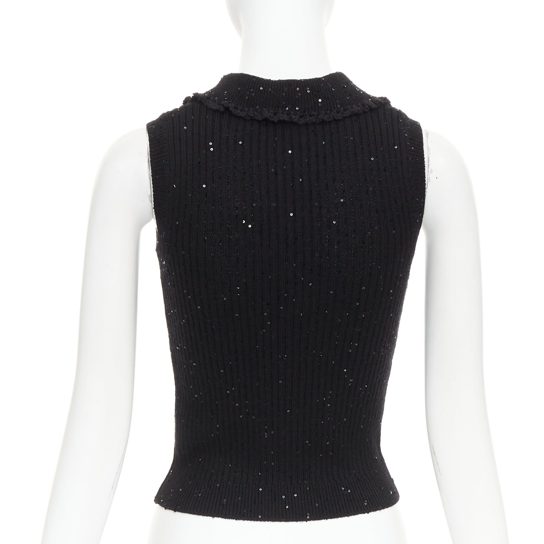 Shushu/Tong SHUSHU TONG black sequinned knit collared red logo rib crop vest UK6 XS Size XS / US 0-2 / IT 36-38 - 5 Thumbnail