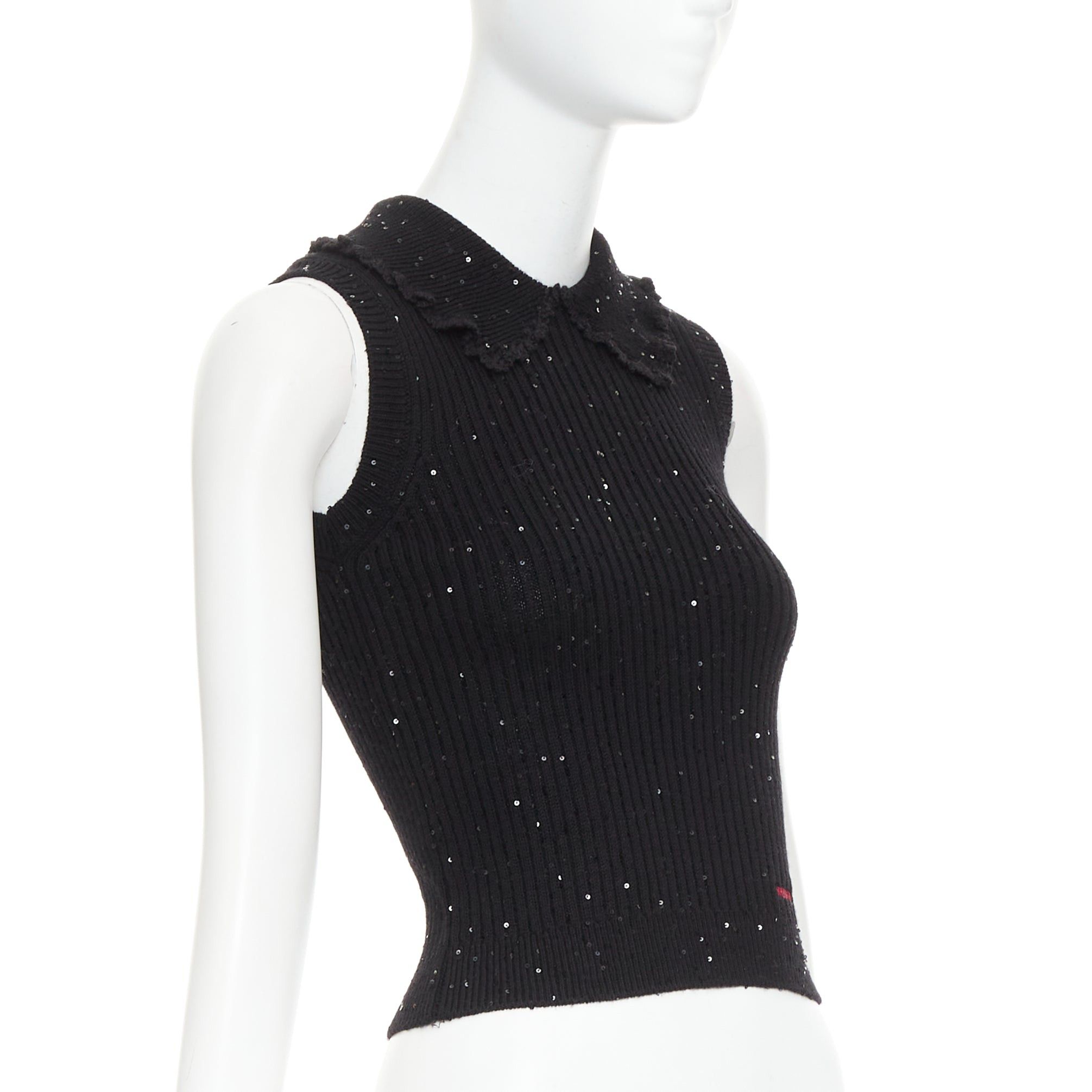 Shushu/Tong SHUSHU TONG black sequinned knit collared red logo rib crop vest UK6 XS Size XS / US 0-2 / IT 36-38 - 3 Thumbnail