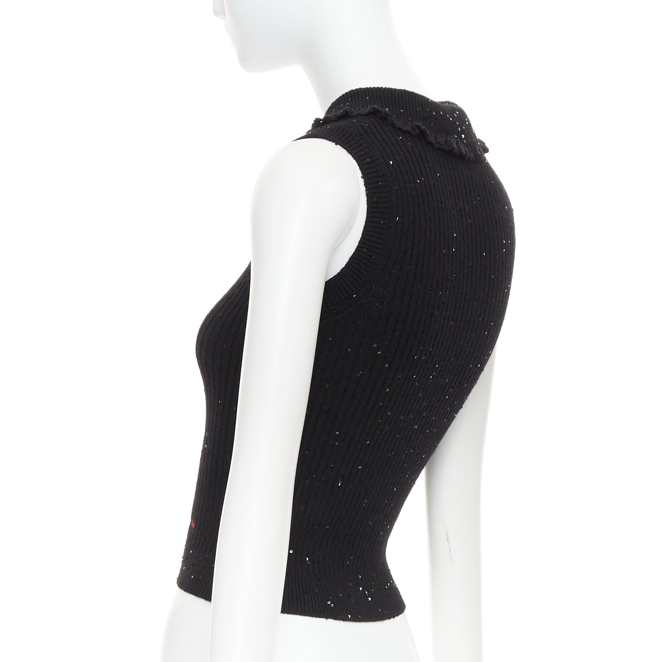 Shushu/Tong SHUSHU TONG black sequinned knit collared red logo rib crop vest UK6 XS Size XS / US 0-2 / IT 36-38 - 6 Thumbnail