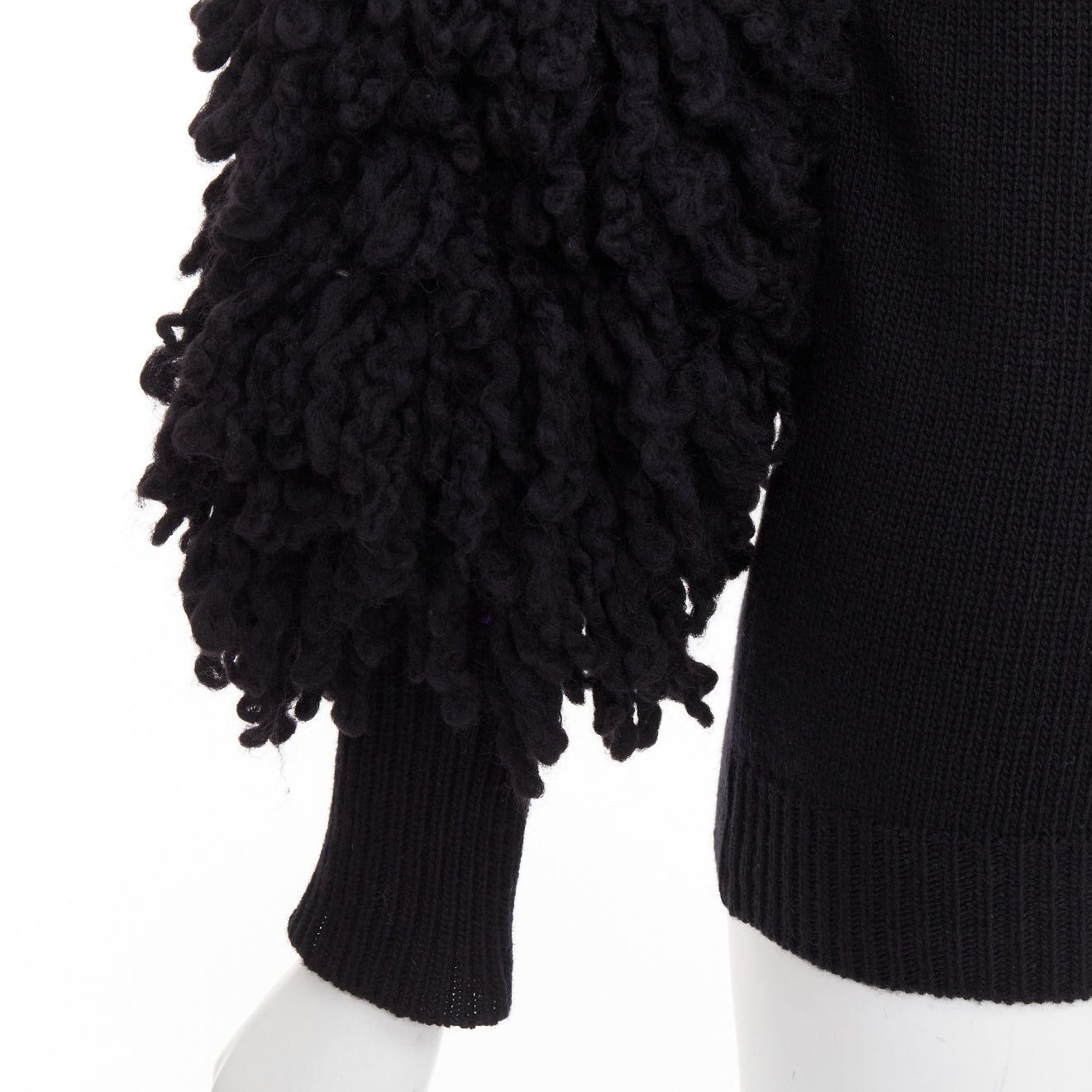 Valentino VALENTINO 2024 black virgin wool boucle yarn sleeves turtleneck sweater S Size S / US 4 / IT 40 - 2 Thumbnail