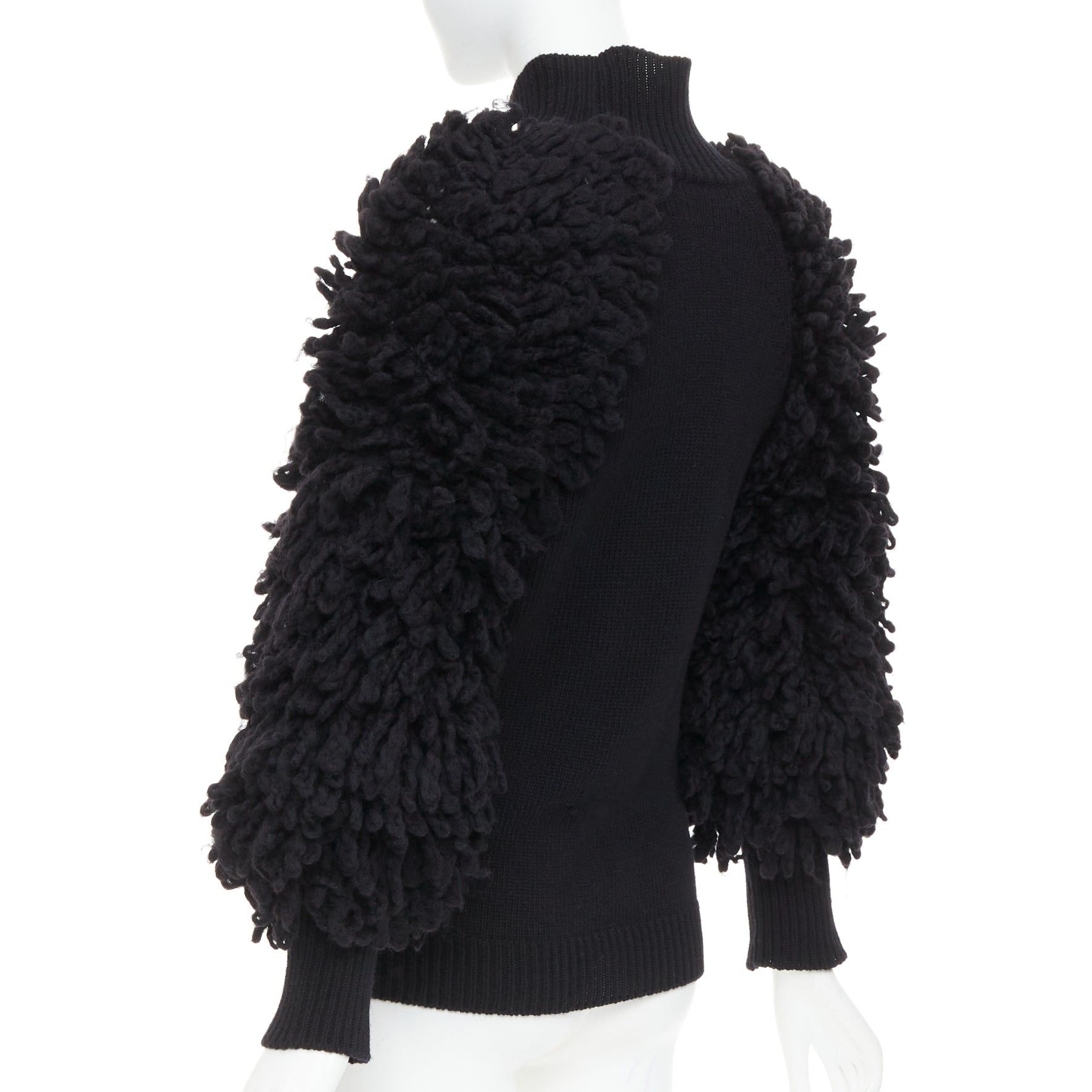 Valentino VALENTINO 2024 black virgin wool boucle yarn sleeves turtleneck sweater S Size S / US 4 / IT 40 - 6 Thumbnail