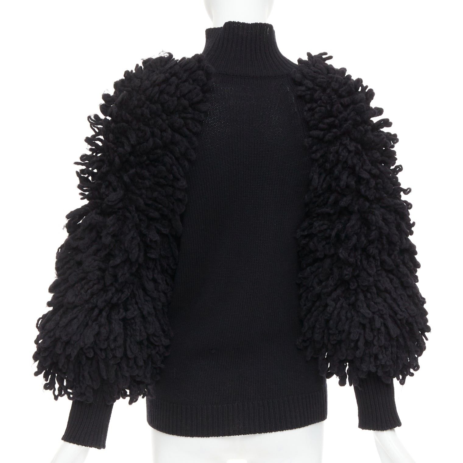 Valentino VALENTINO 2024 black virgin wool boucle yarn sleeves turtleneck sweater S Size S / US 4 / IT 40 - 5 Thumbnail