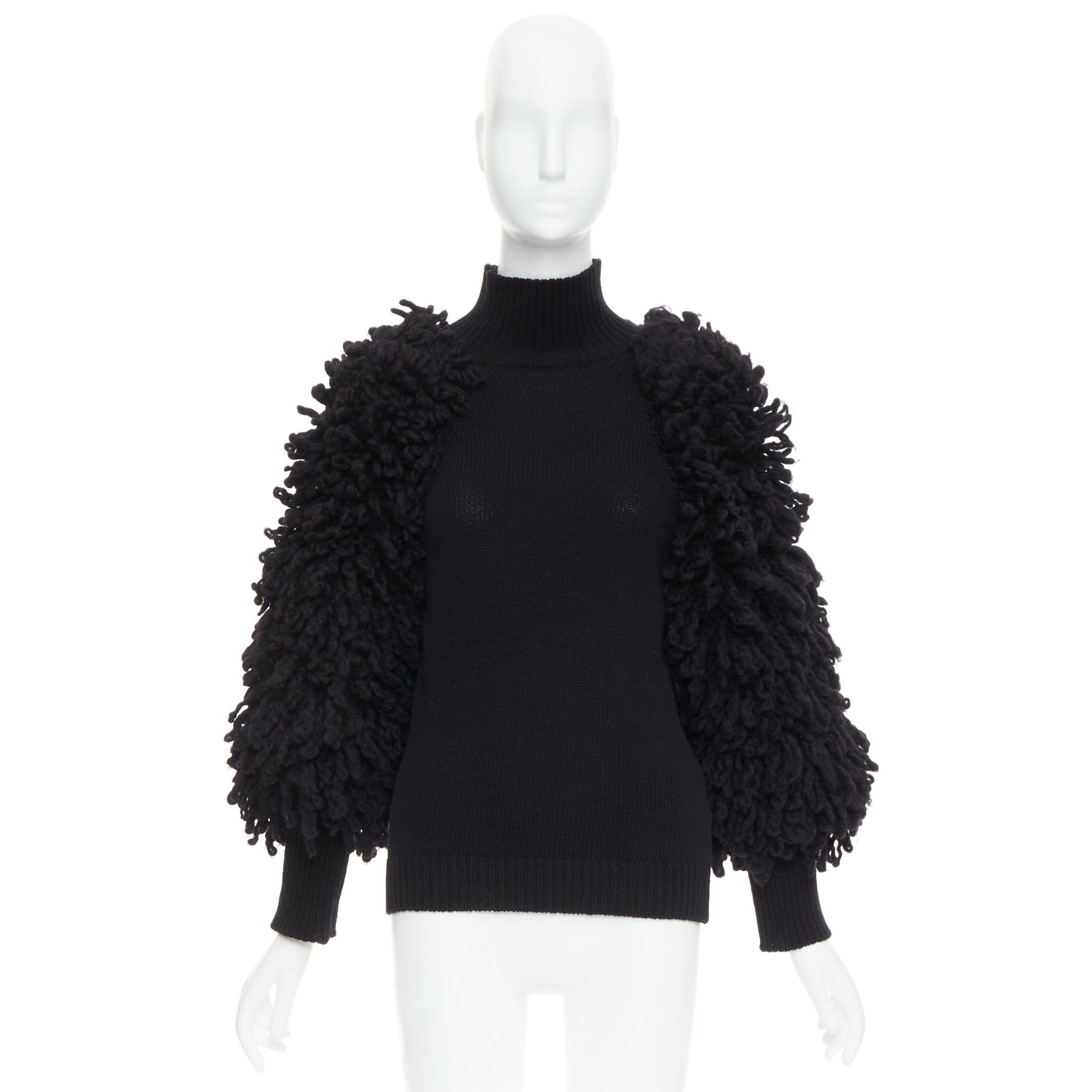 Valentino VALENTINO 2024 black virgin wool boucle yarn sleeves turtleneck sweater S Size S / US 4 / IT 40 - 9 Thumbnail
