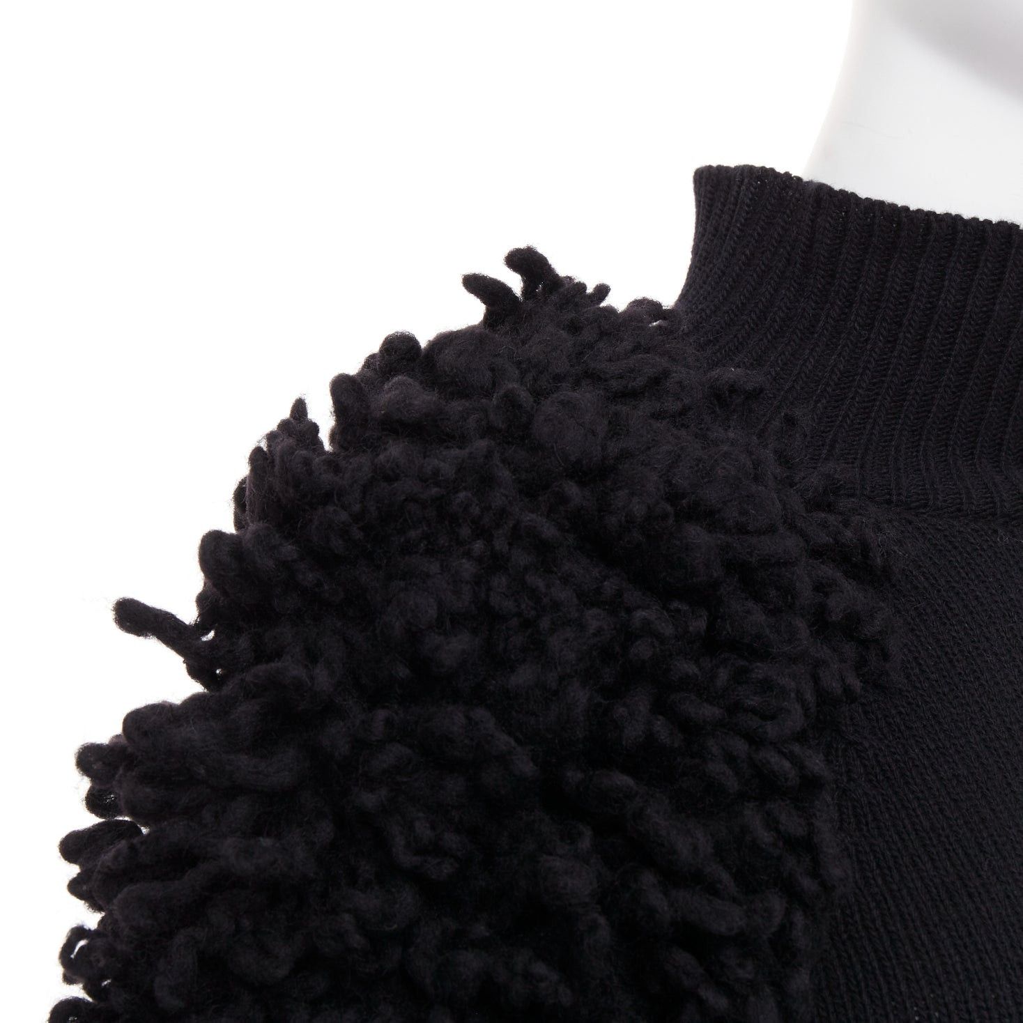 Valentino VALENTINO 2024 black virgin wool boucle yarn sleeves turtleneck sweater S Size S / US 4 / IT 40 - 7 Thumbnail