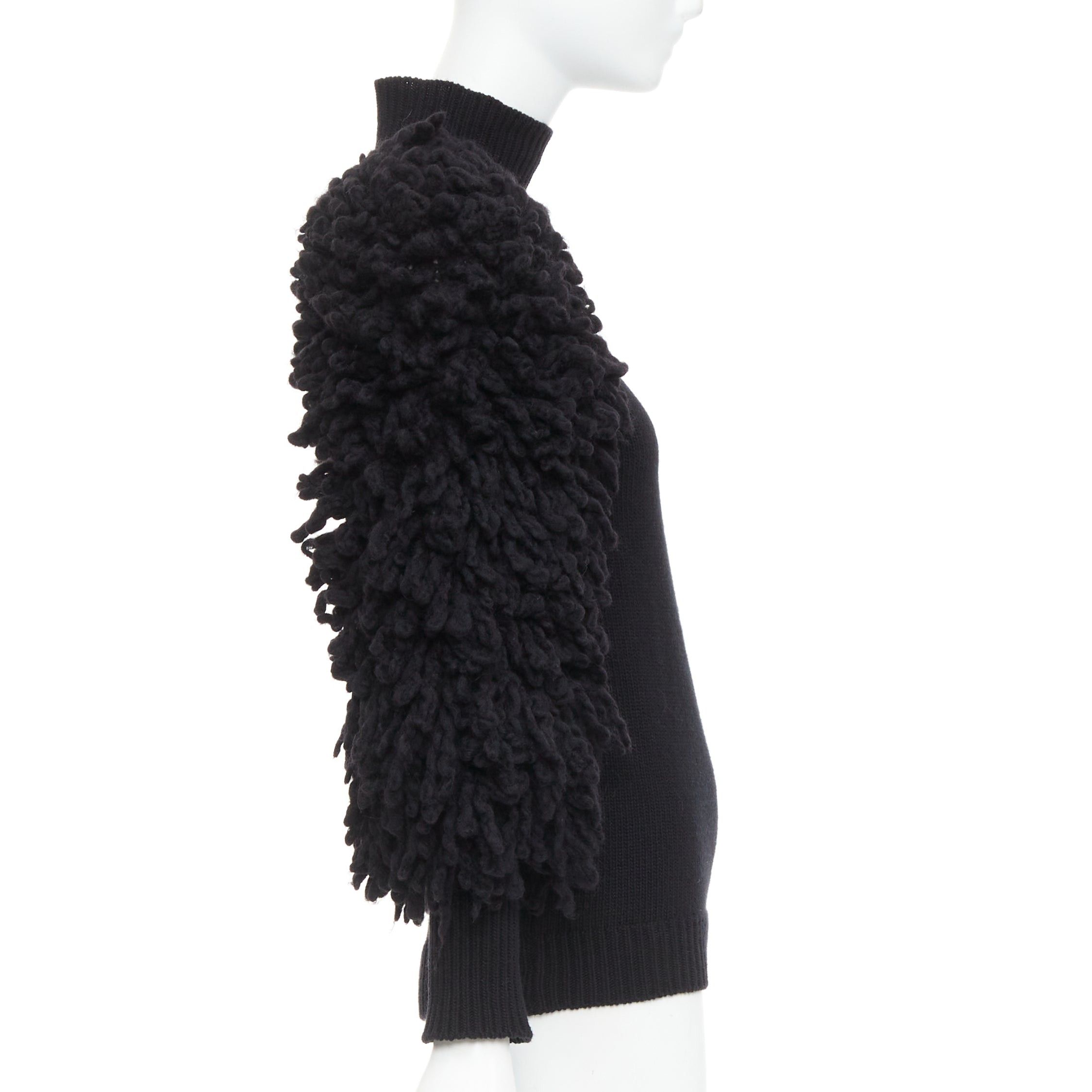 Valentino VALENTINO 2024 black virgin wool boucle yarn sleeves turtleneck sweater S Size S / US 4 / IT 40 - 4 Thumbnail