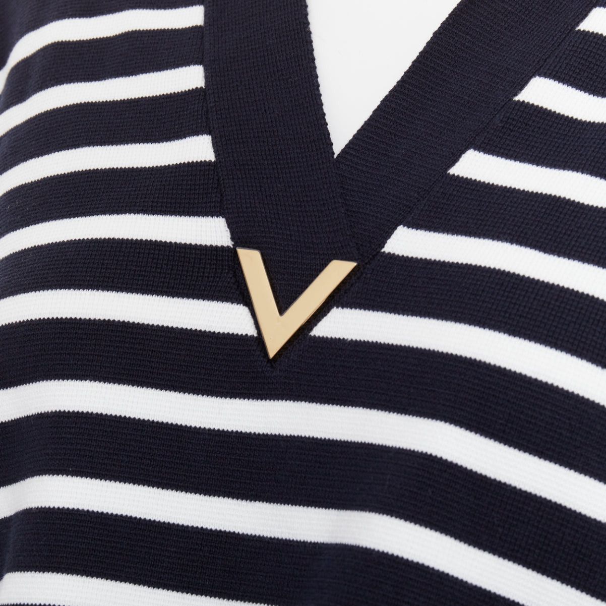 Valentino VALENTINO 2024 VGold navy white striped ostrich feather trim sleeve polo top XS Size S / US 4 / IT 40 - 2 Thumbnail
