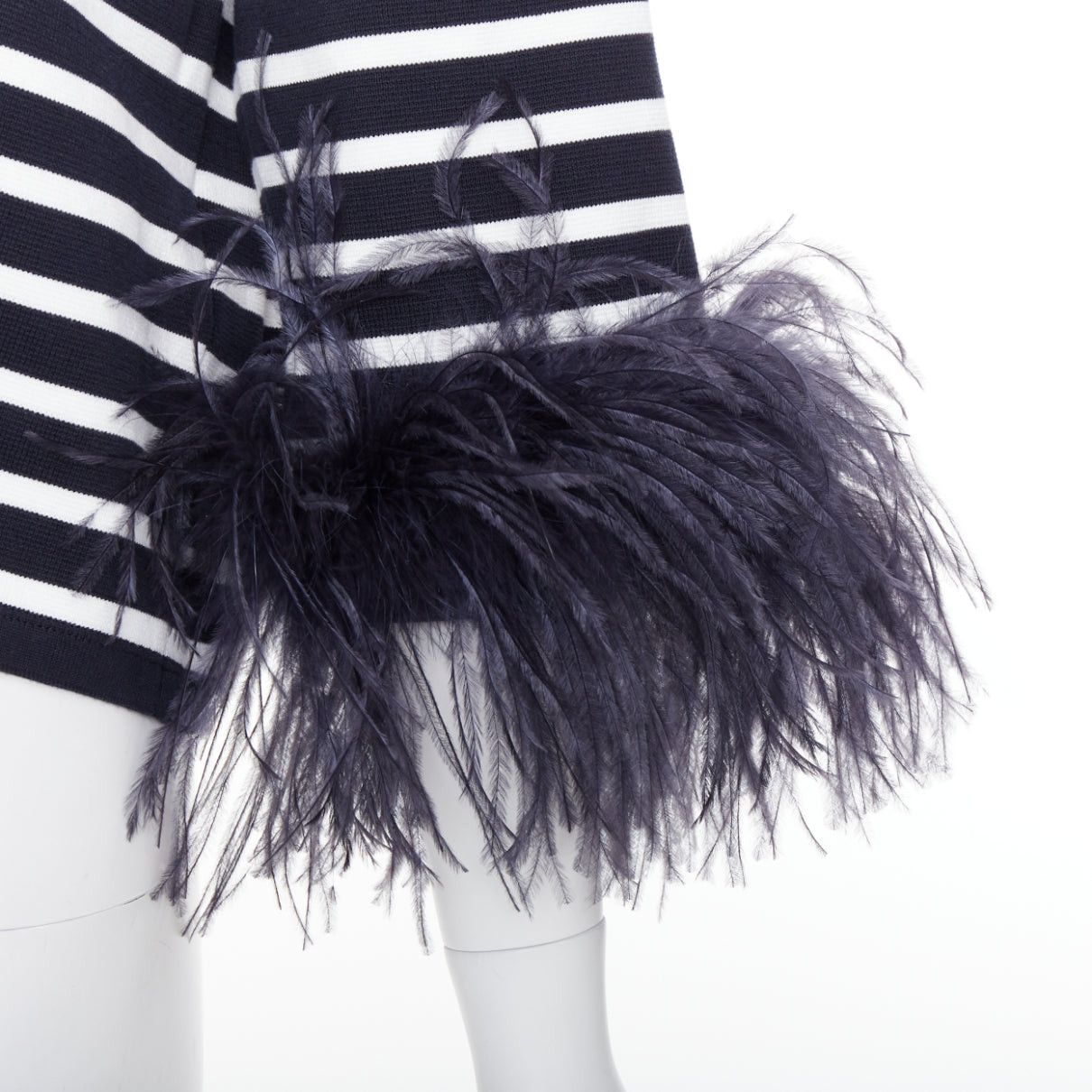 Valentino VALENTINO 2024 VGold navy white striped ostrich feather trim sleeve polo top XS Size S / US 4 / IT 40 - 7 Thumbnail